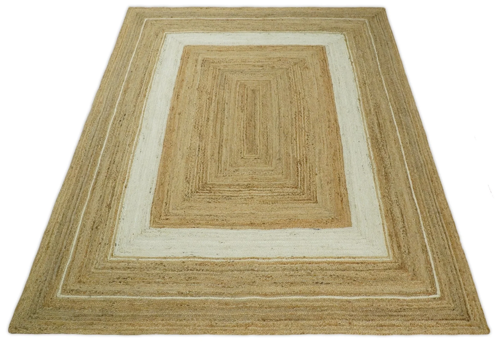 Hand Woven 100% Natural Fiber White and Brown Natural Jute Rug | JR3 - Image 13