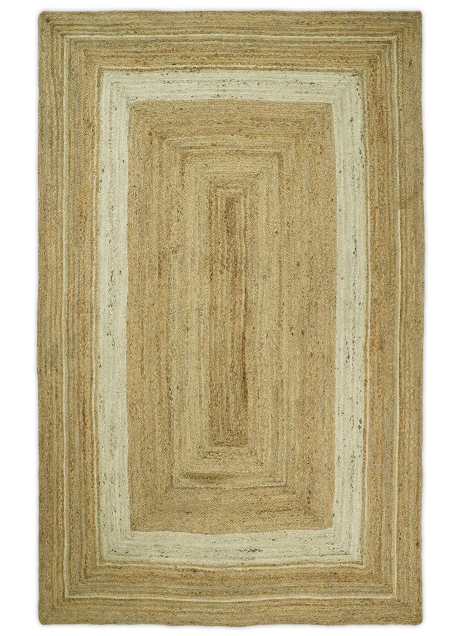 Hand Woven 100% Natural Fiber White and Brown Natural Jute Rug | JR3 - Image 14