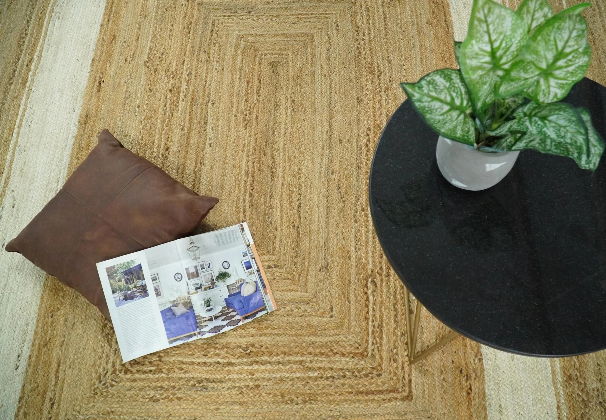 Hand Woven 100% Natural Fiber White and Brown Natural Jute Rug | JR3 - Image 4