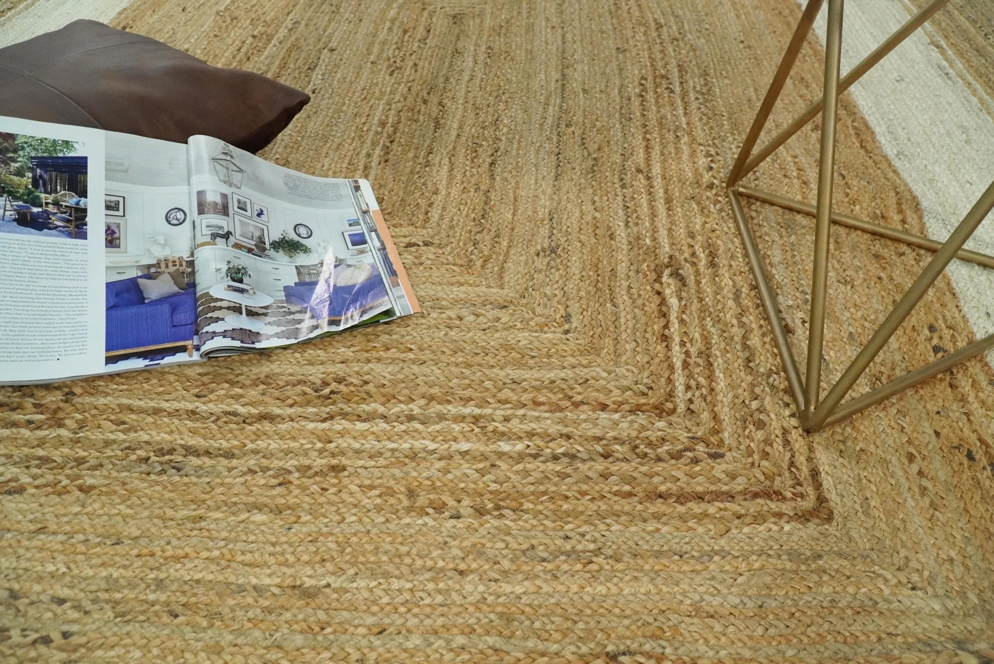 Hand Woven 100% Natural Fiber White and Brown Natural Jute Rug | JR3 - Image 5