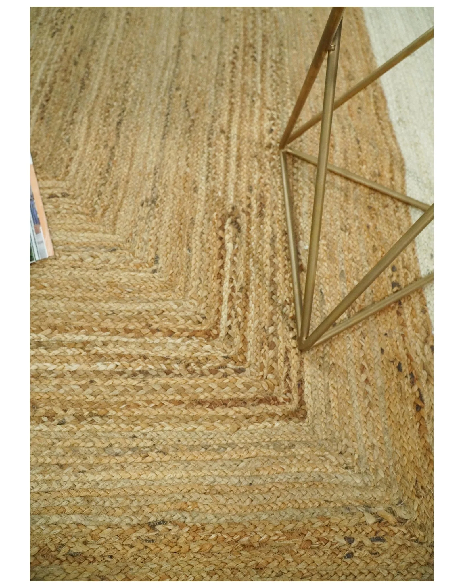Hand Woven 100% Natural Fiber White and Brown Natural Jute Rug | JR3 - Image 6