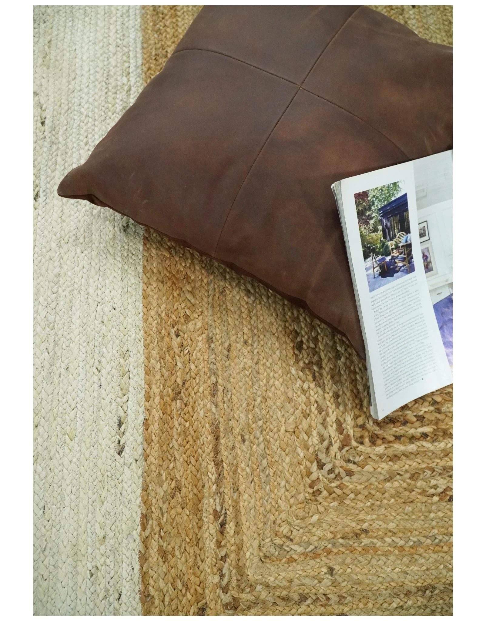 Hand Woven 100% Natural Fiber White and Brown Natural Jute Rug | JR3 - Image 8