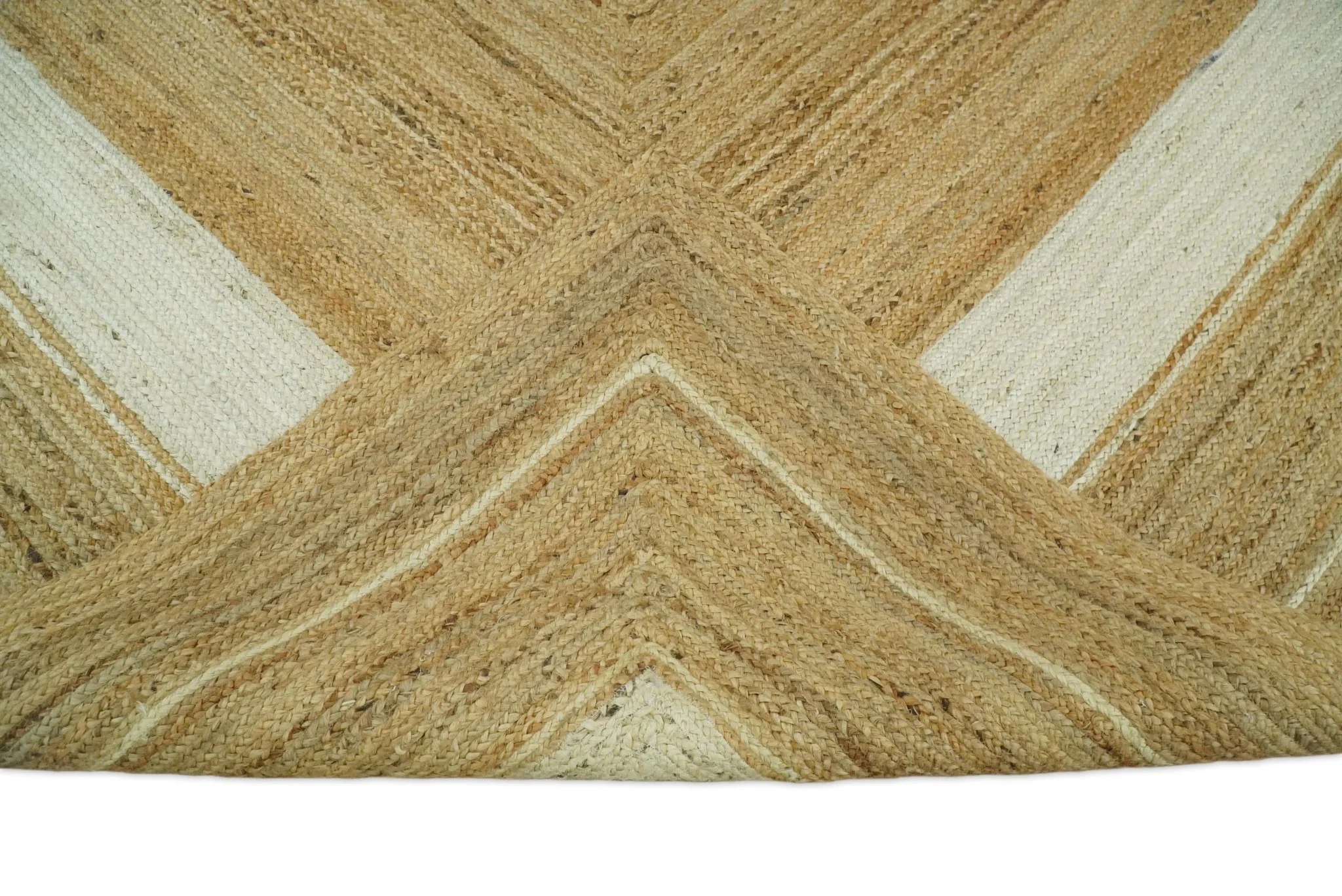 Hand Woven 100% Natural Fiber White and Brown Natural Jute Rug | JR3 - Image 9