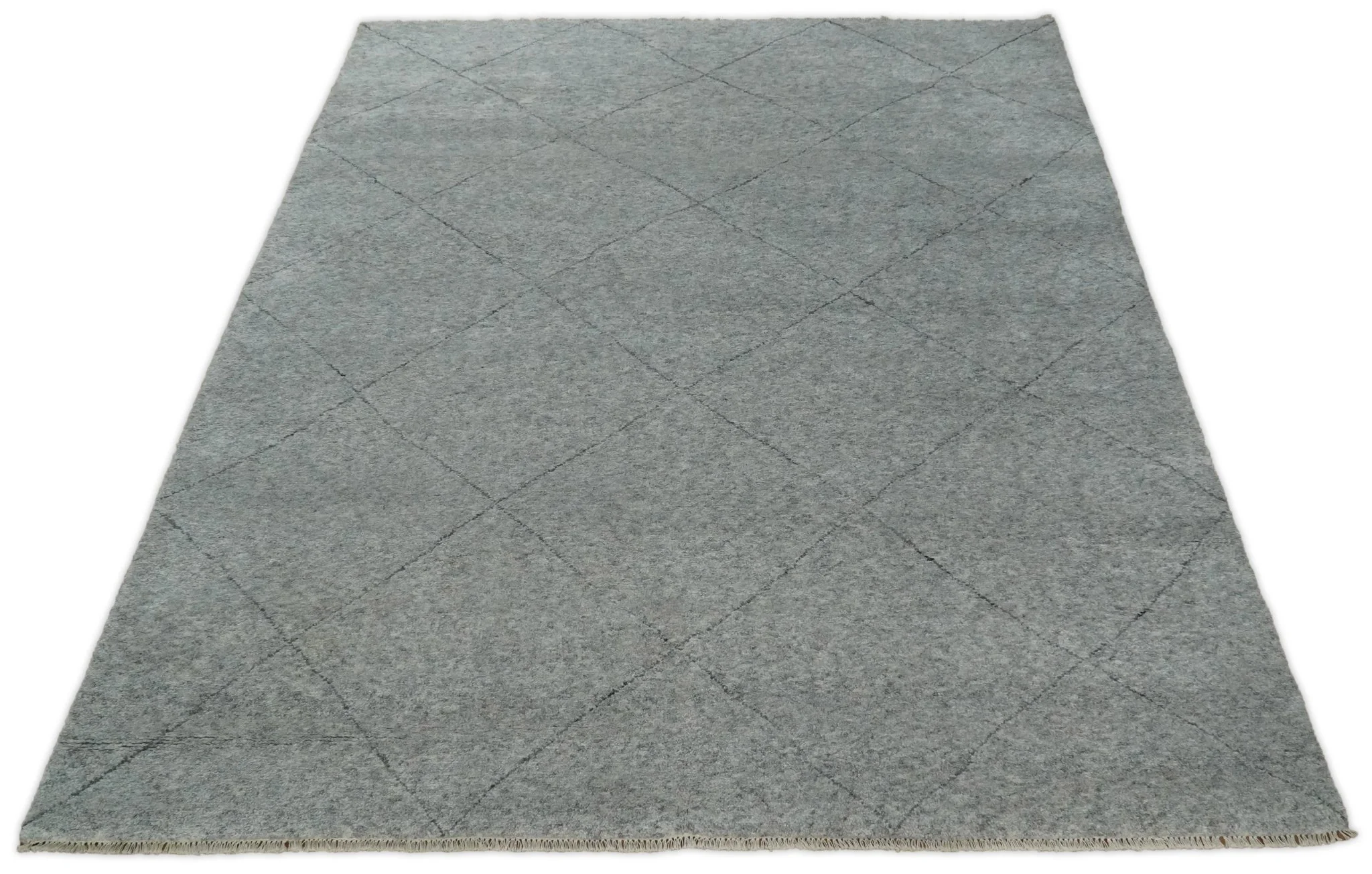 Silver and Gray Hand Woven 8x10 Trellis Moroccan Rug Made with Fine Wool | TRDCP78810 - Image 9