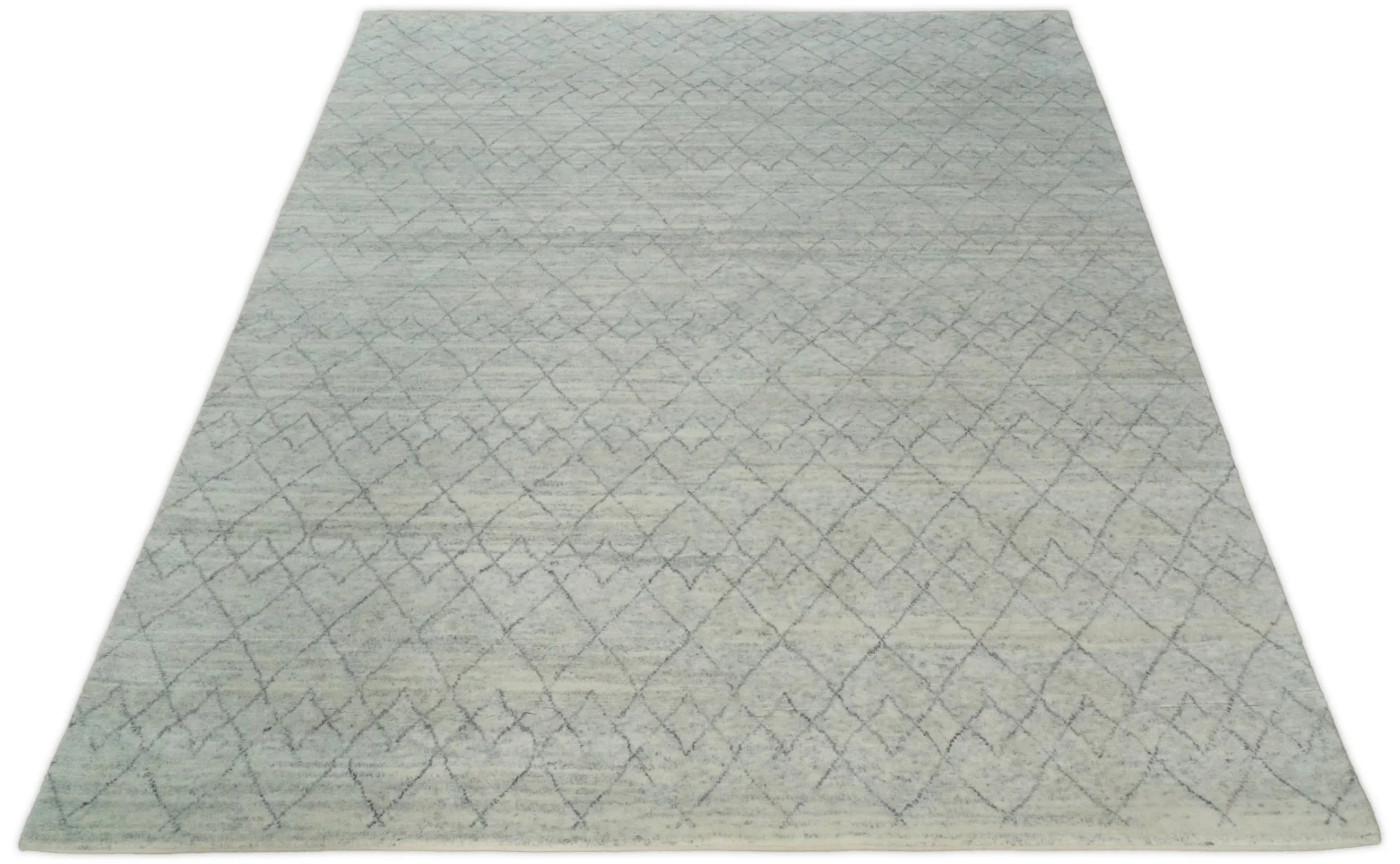Hand Woven Silver and Gray 8x10 Trellis Moroccan Rug Made with Fine Wool | TRDCP79810 - Image 9