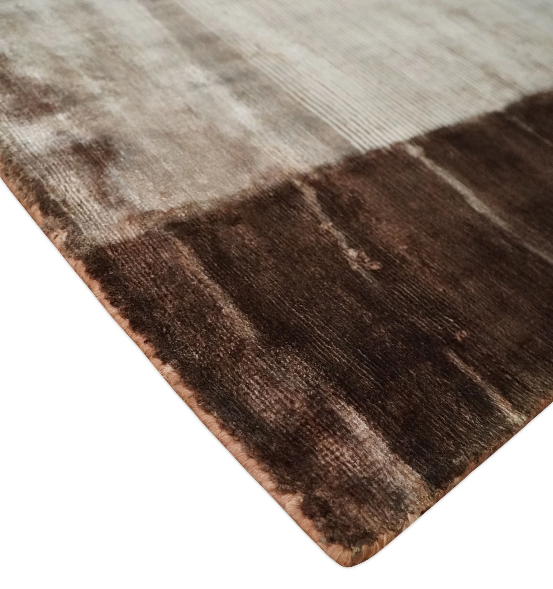 5x8 Hand Woven and Carved Silver and Brown Floral Art Silk Rug | KNT3 - Image 5