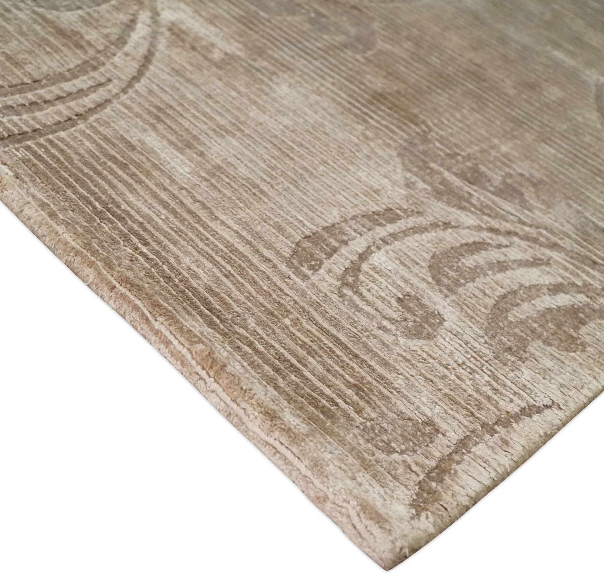 2.8x10 Hand Woven and Carved Brown Floral Art Silk Rug | KNT4 - Image 3