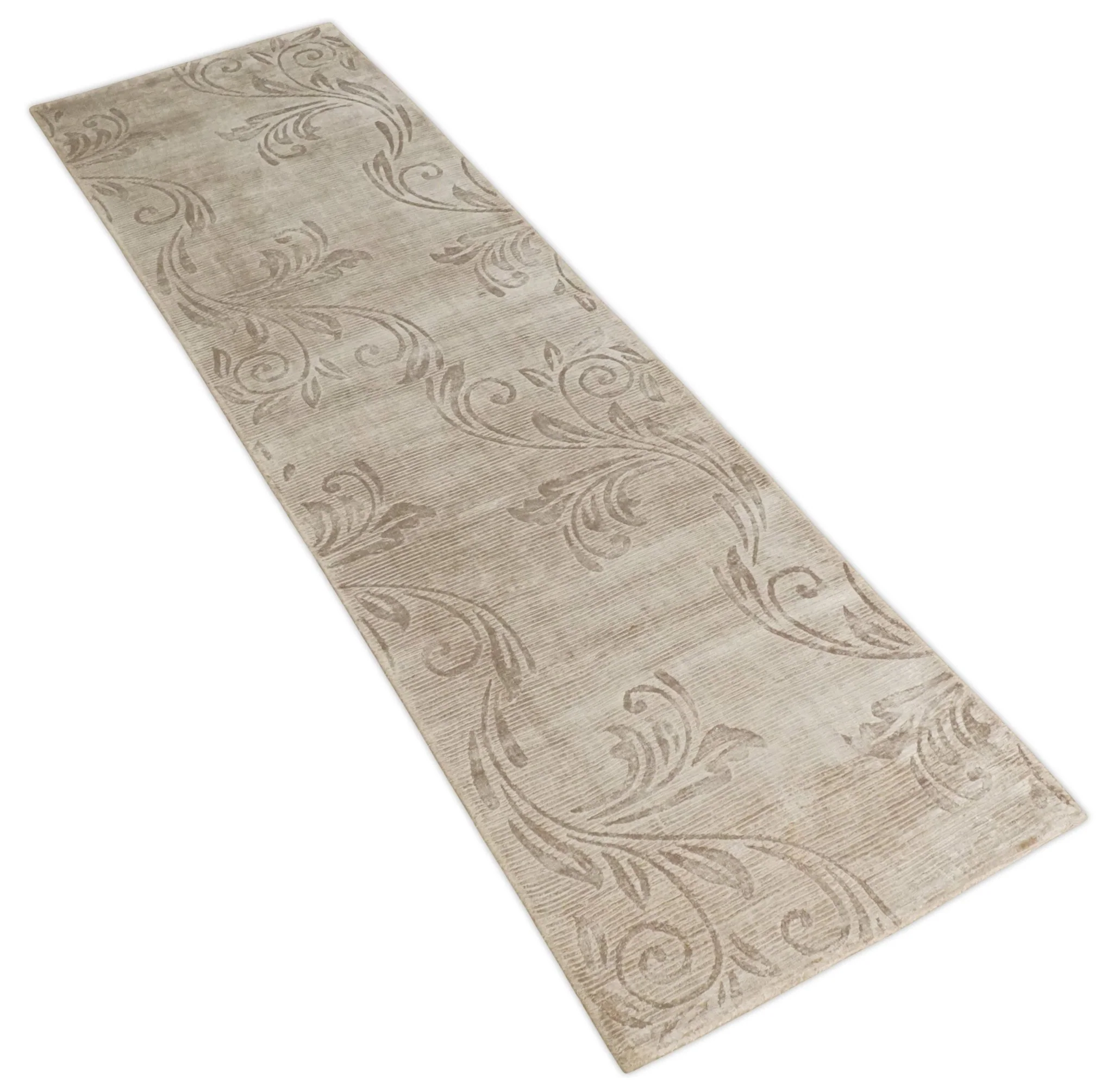 2.8x10 Hand Woven and Carved Brown Floral Art Silk Rug | KNT4 - Image 8