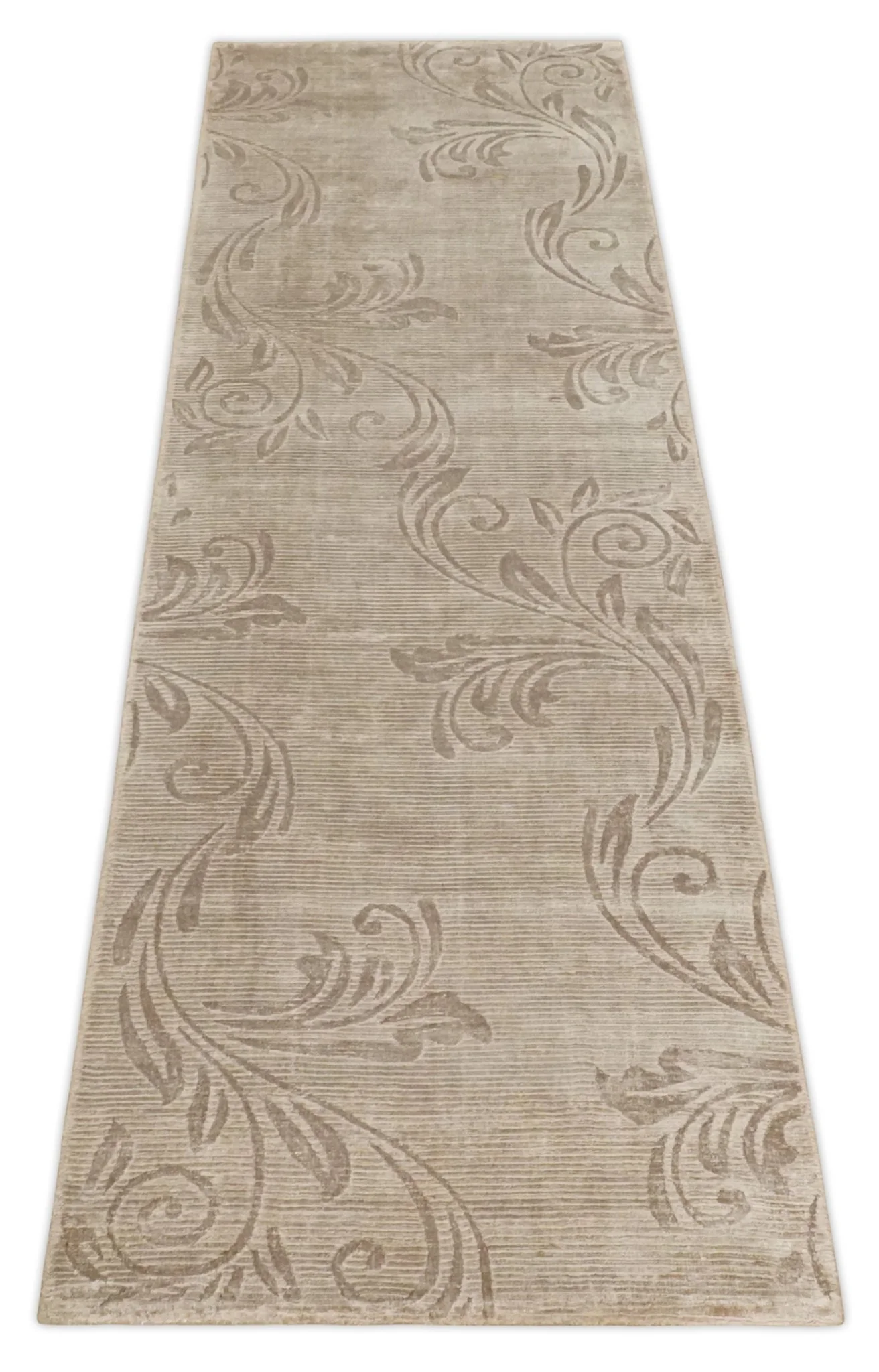 2.8x10 Hand Woven and Carved Brown Floral Art Silk Rug | KNT4 - Image 9