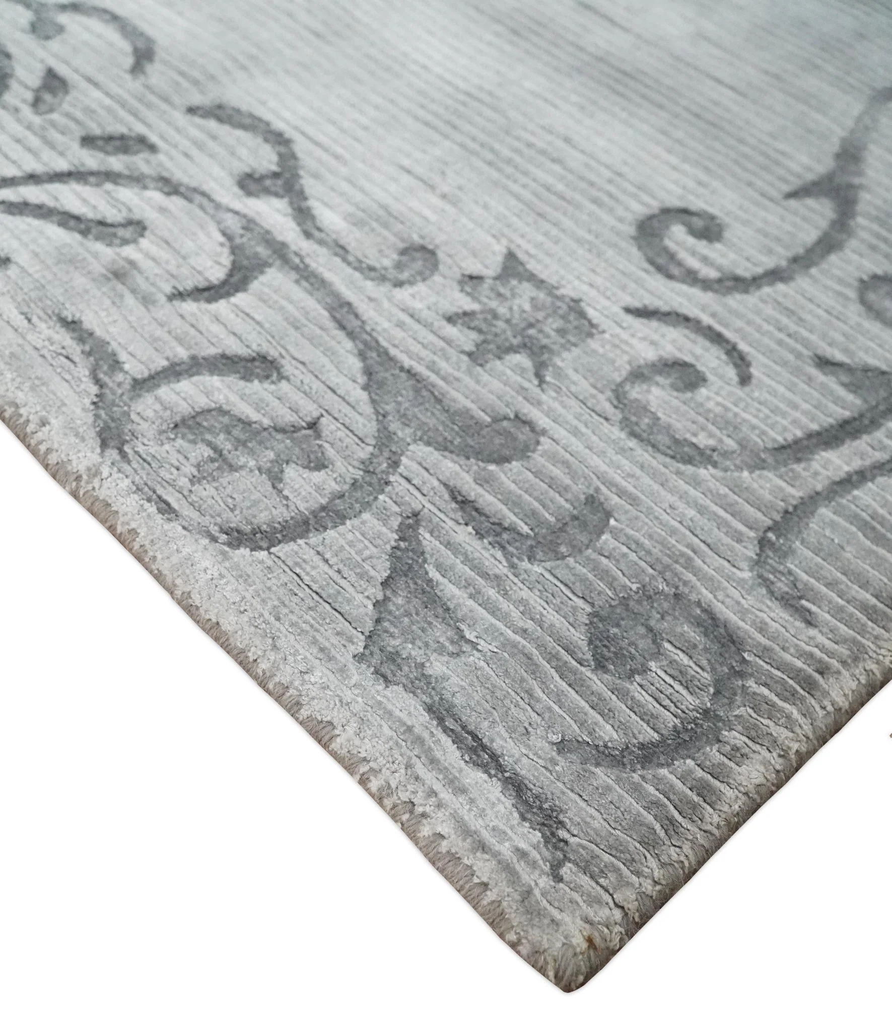 3x5 Hand Woven and Carved Silver and Gray Floral Art Silk Rug | KNT10 - Image 3