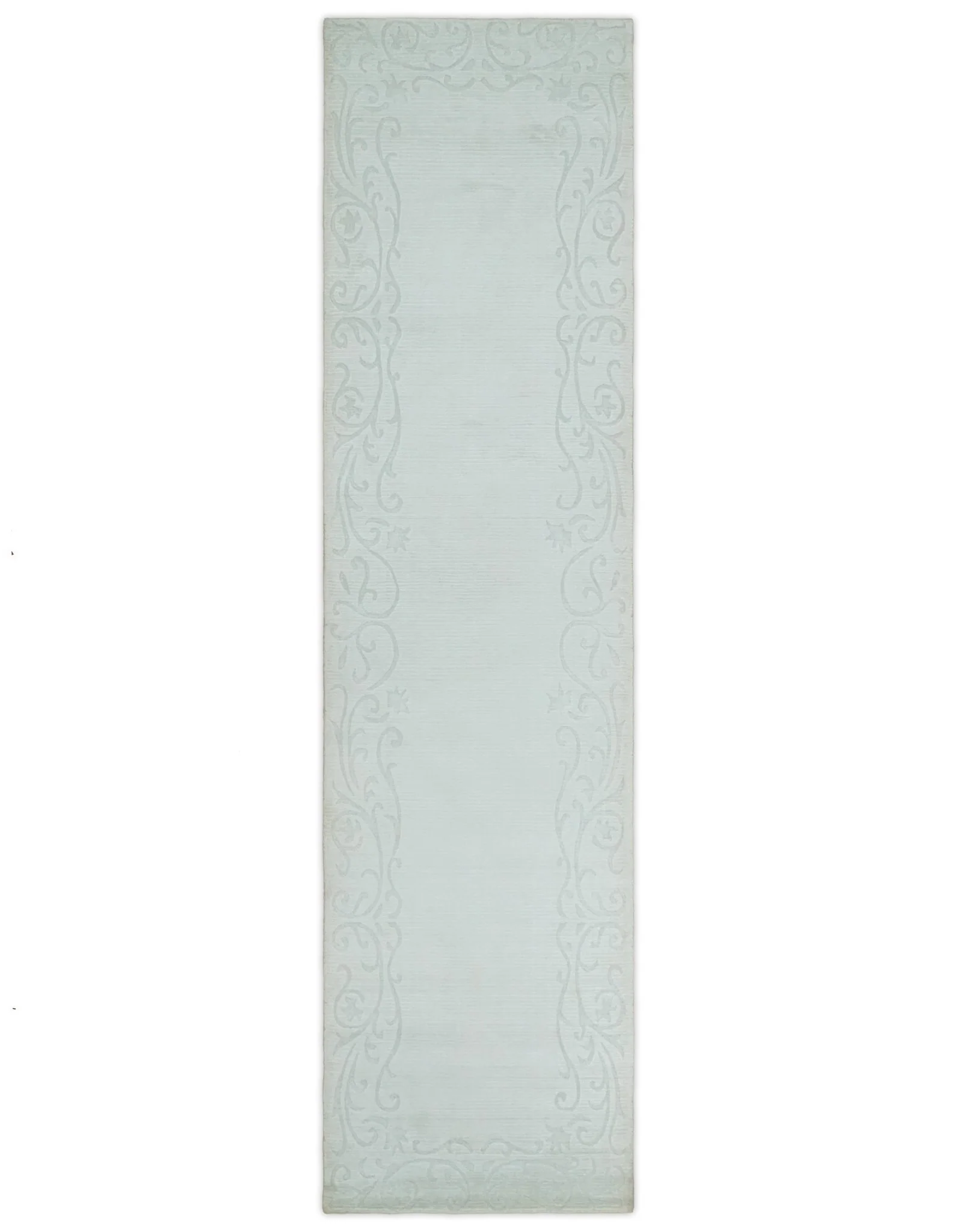 2.6x10 and 5x8 Hand Woven and Carved Silver and Gray Floral Art Silk Rug | KNT6 - Image 11
