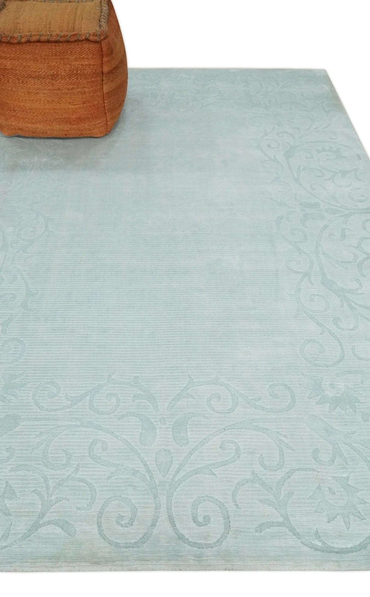 2.6x10 and 5x8 Hand Woven and Carved Silver and Gray Floral Art Silk Rug | KNT6 - Image 3
