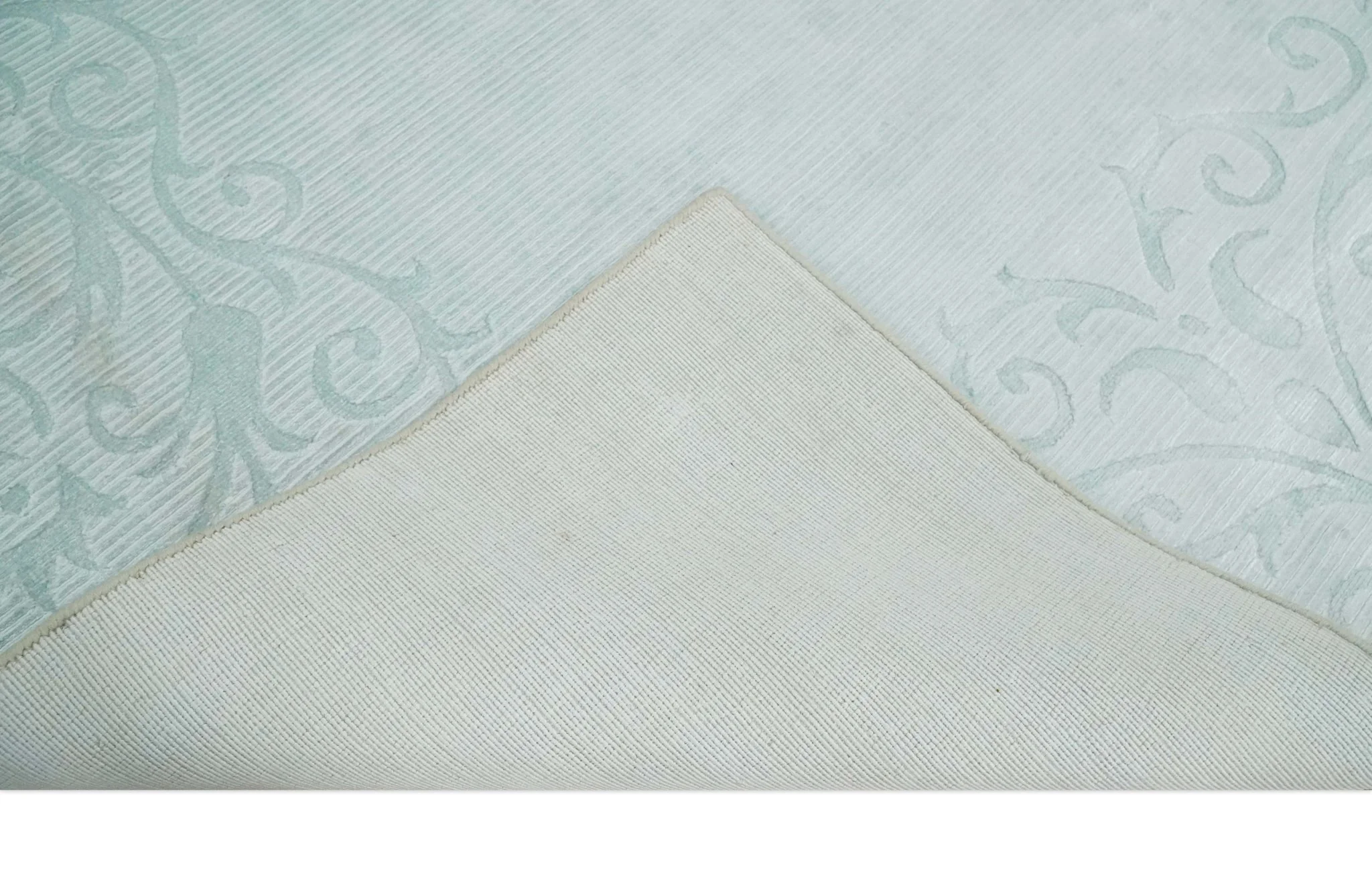 2.6x10 and 5x8 Hand Woven and Carved Silver and Gray Floral Art Silk Rug | KNT6 - Image 6