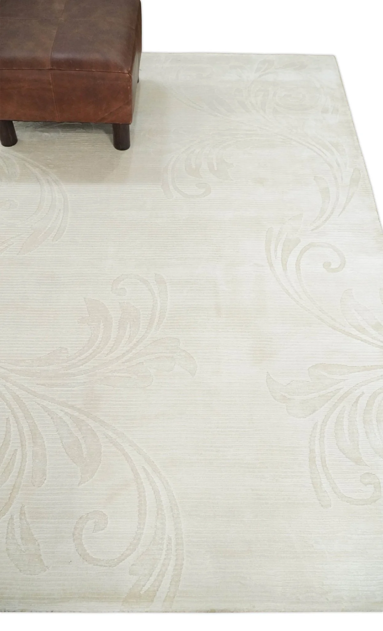 4x6 Hand Woven and Carved Silver and Ivory Floral Art Silk Rug | KNT5 - Image 7