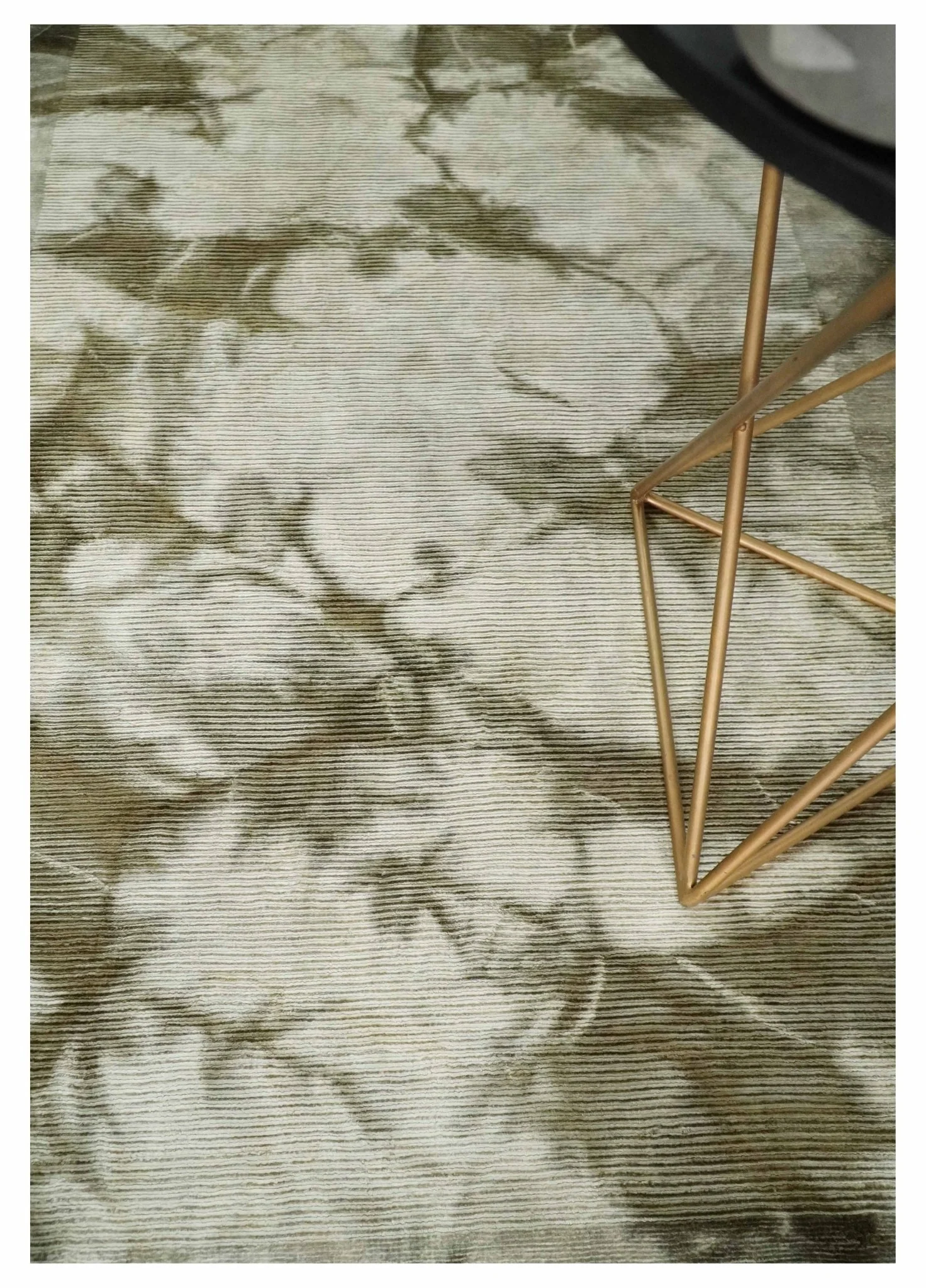 4x6 Modern Abstract Hand Woven Silver and Olive Art Silk Rug | KNT15 - Image 2