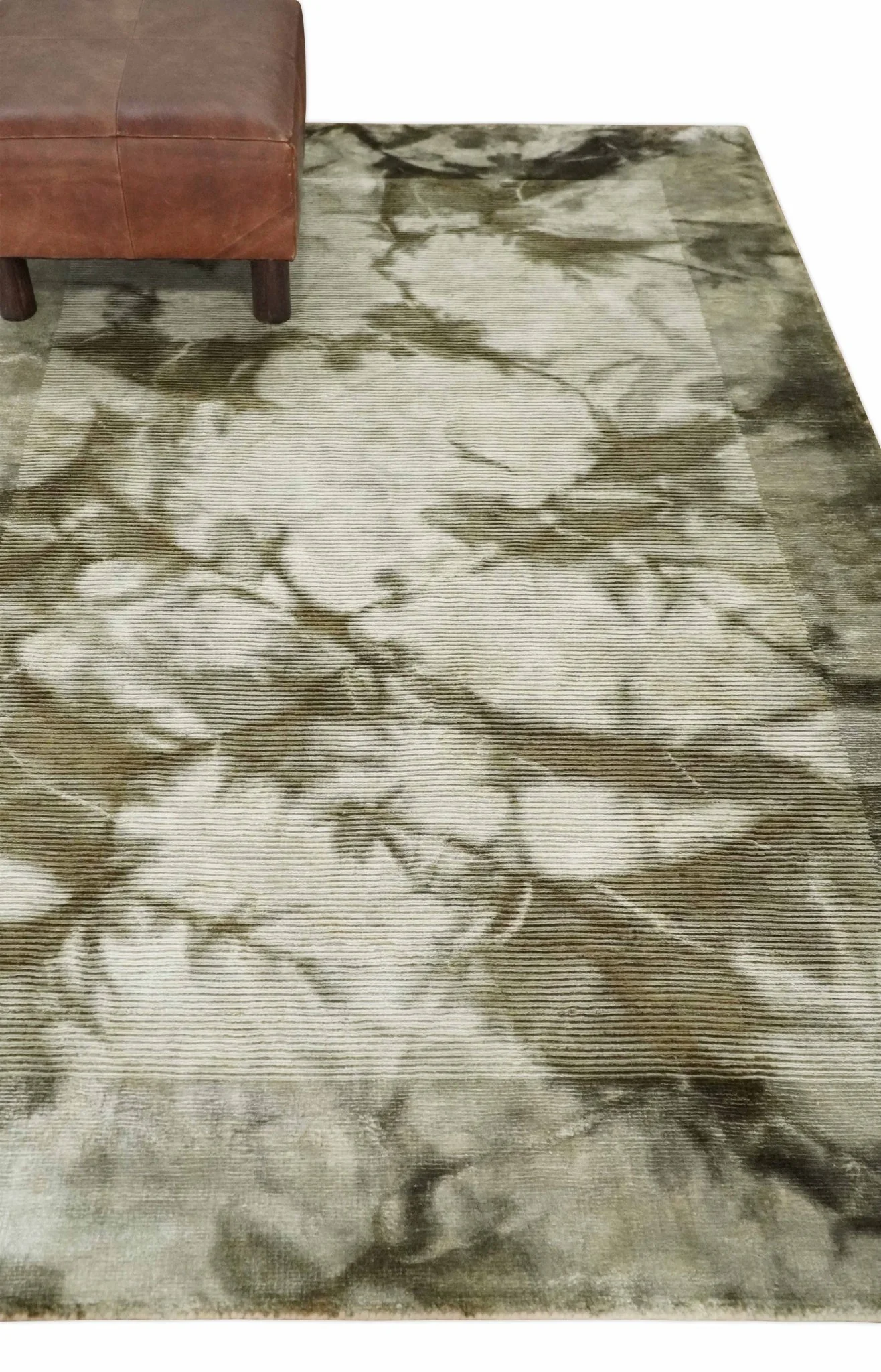 4x6 Modern Abstract Hand Woven Silver and Olive Art Silk Rug | KNT15 - Image 3
