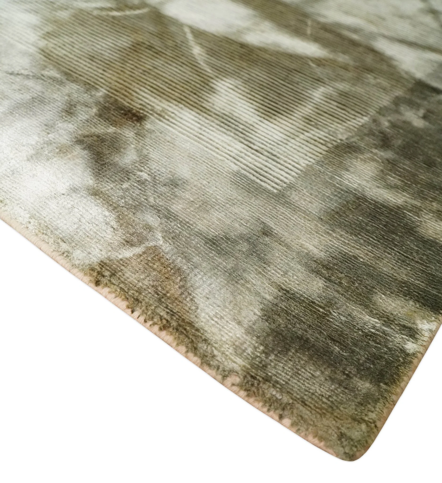 4x6 Modern Abstract Hand Woven Silver and Olive Art Silk Rug | KNT15 - Image 5