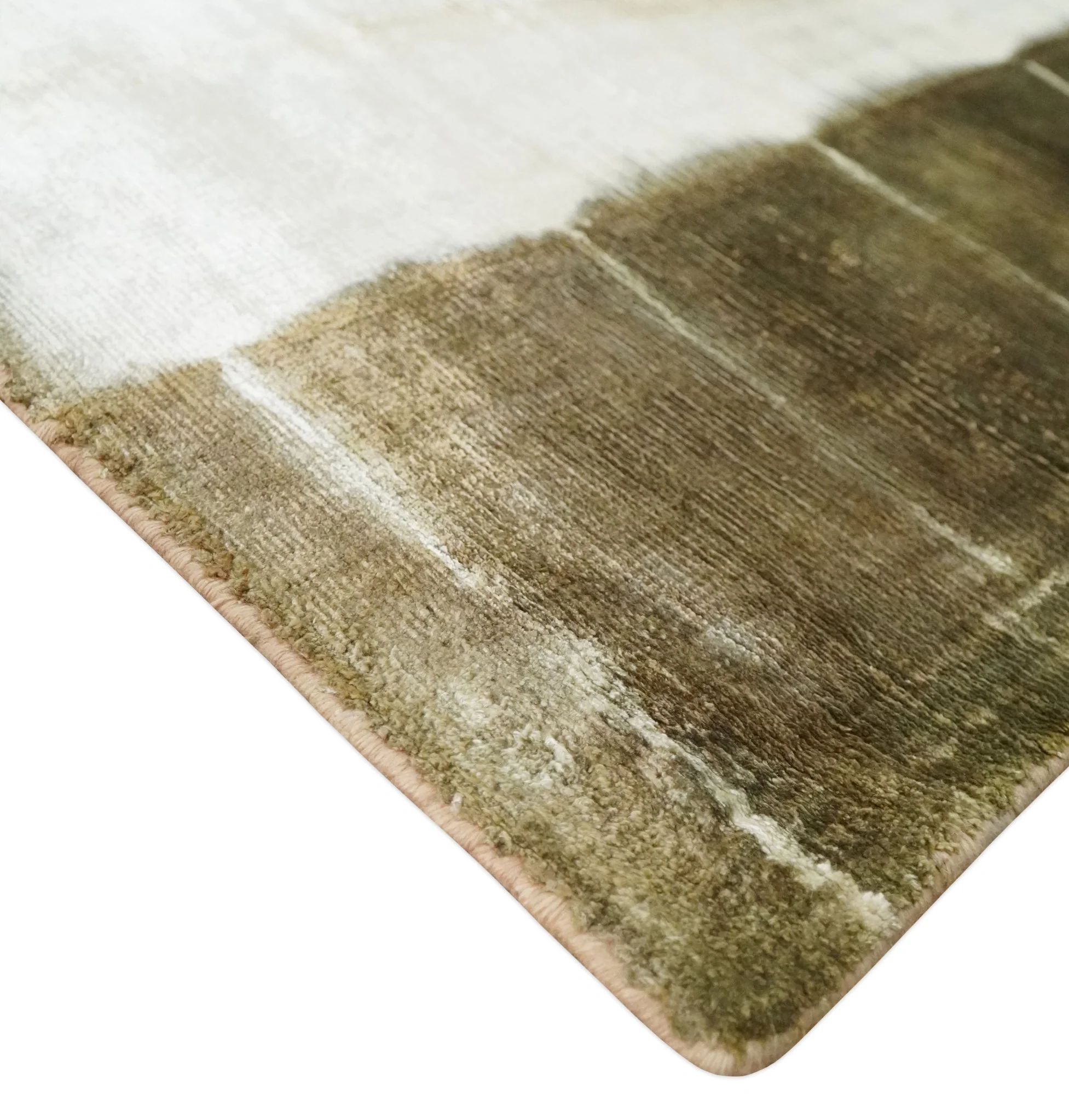 Olive and ivory 6x9 Modern Abstract Hand Woven Art Silk Rug | KNT1 - Image 4