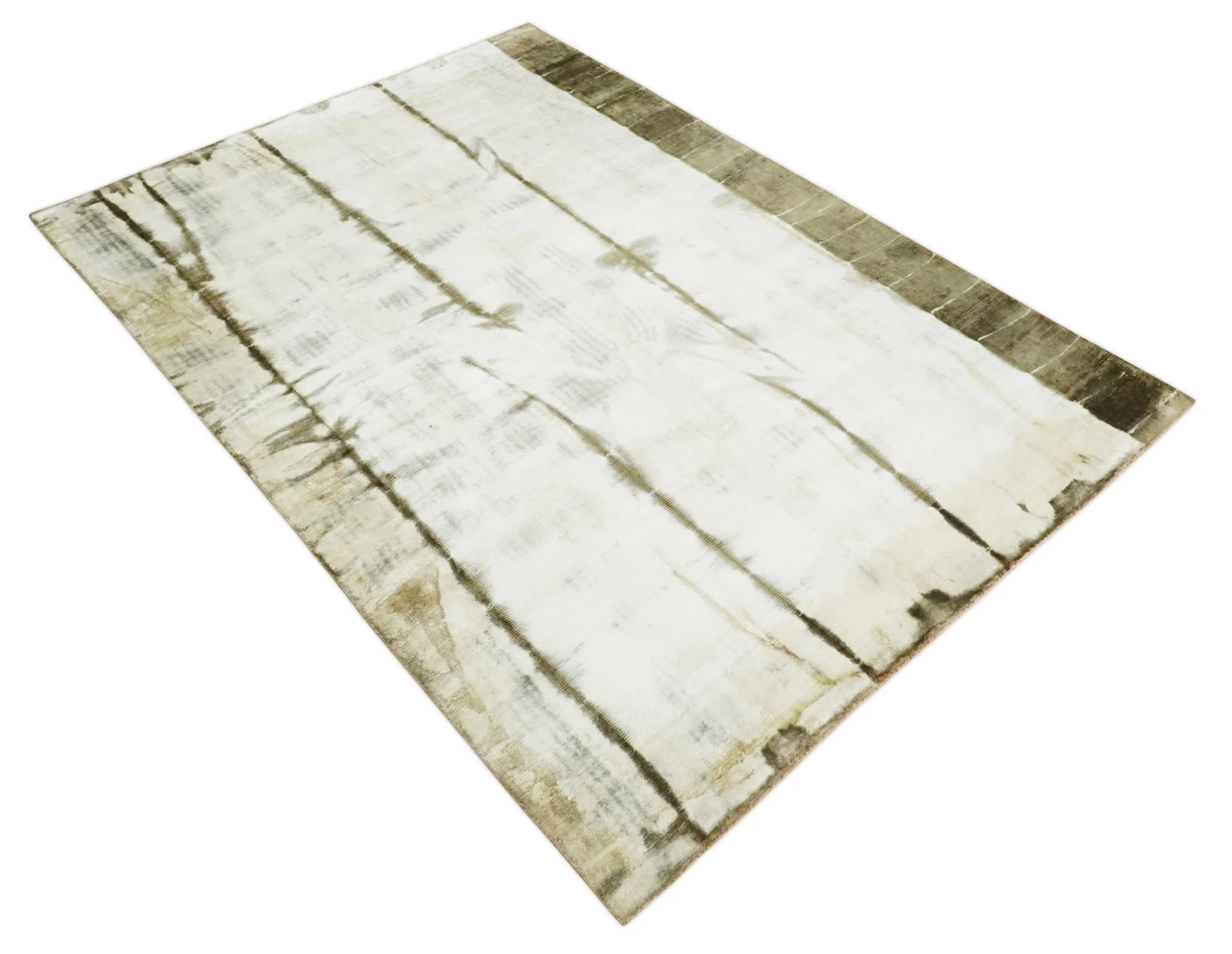 Olive and ivory 6x9 Modern Abstract Hand Woven Art Silk Rug | KNT1 - Image 8