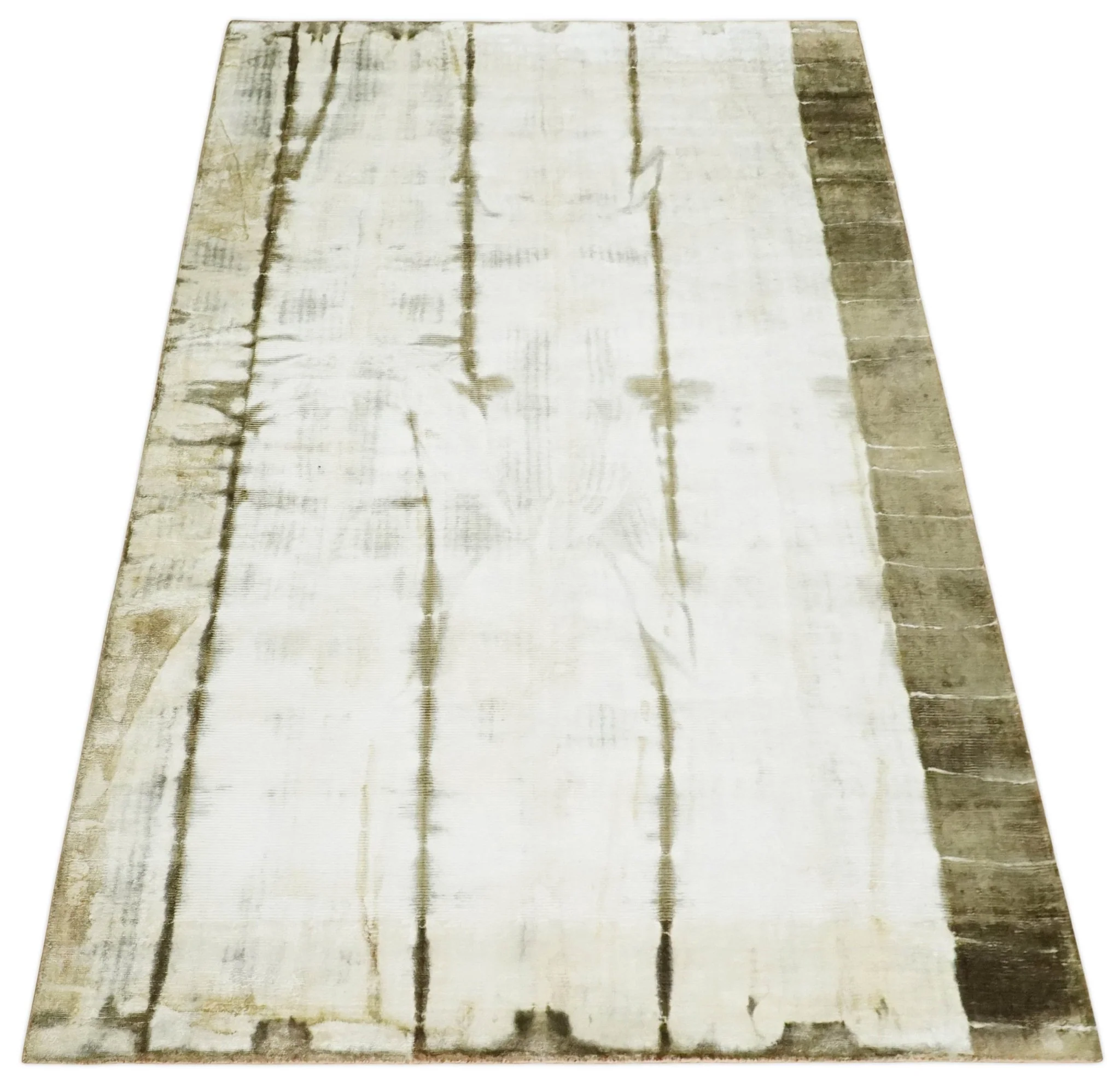 Olive and ivory 6x9 Modern Abstract Hand Woven Art Silk Rug | KNT1 - Image 9