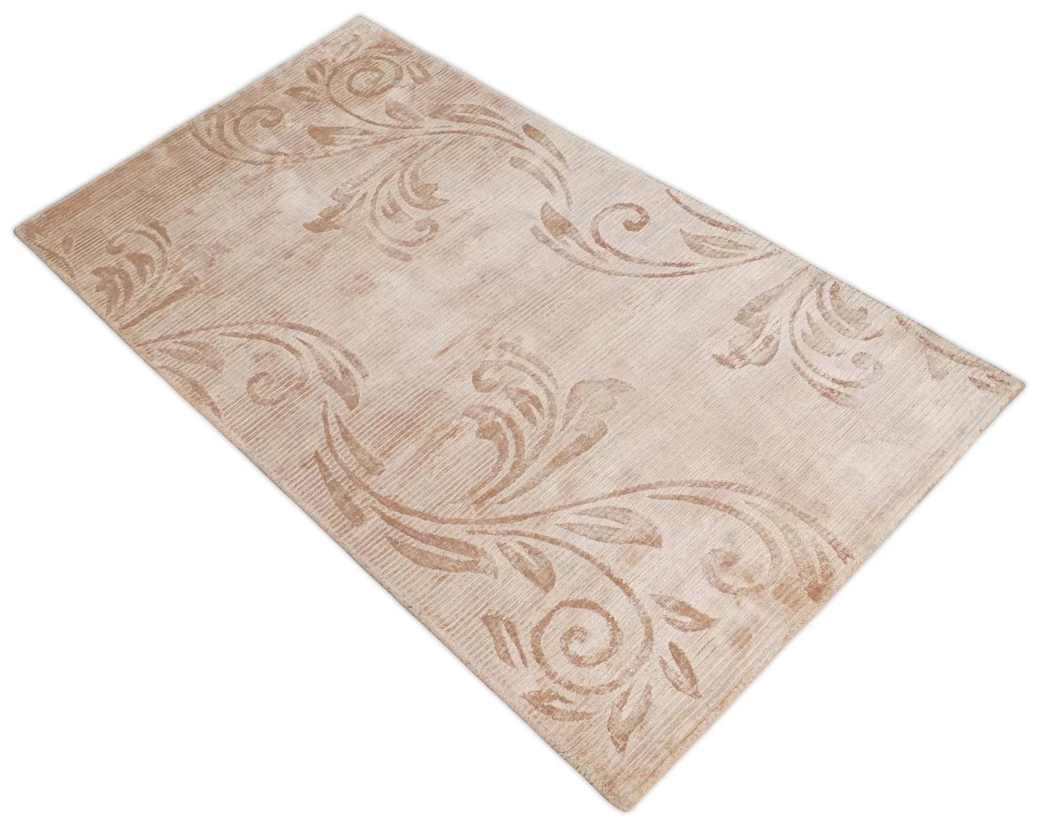 3x5 Hand Woven and Carved Beige and Peach Floral Art Silk Rug | KNT12 - Image 4