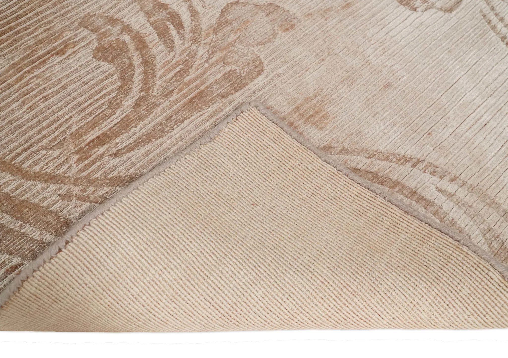 3x5 Hand Woven and Carved Beige and Peach Floral Art Silk Rug | KNT12 - Image 5