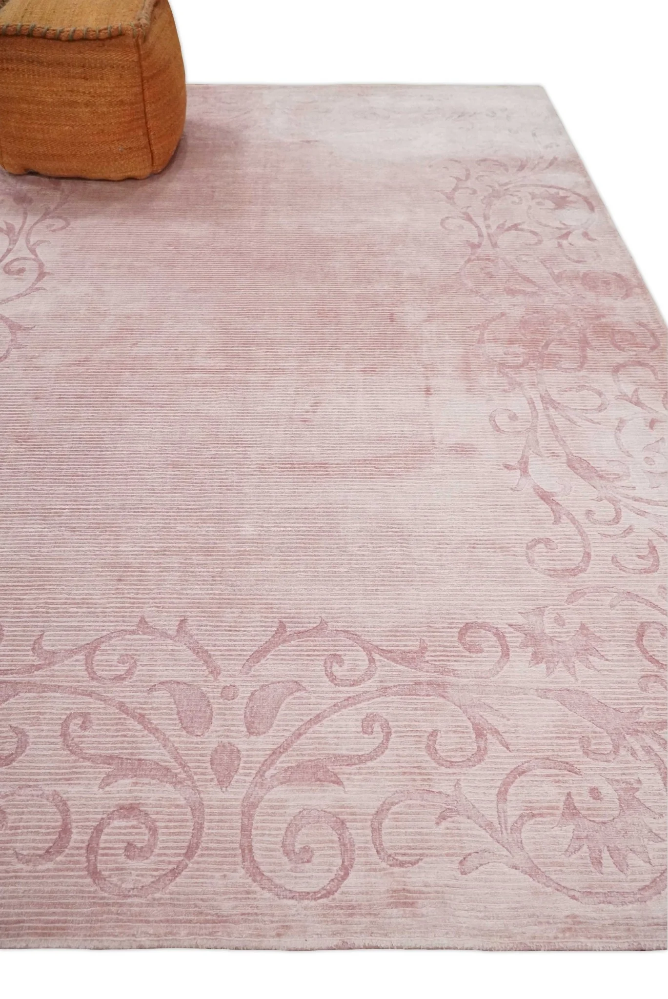 4x6 and 6x9 Hand Woven and Carved Pink Floral Art Silk Rug | KNT2 - Image 3