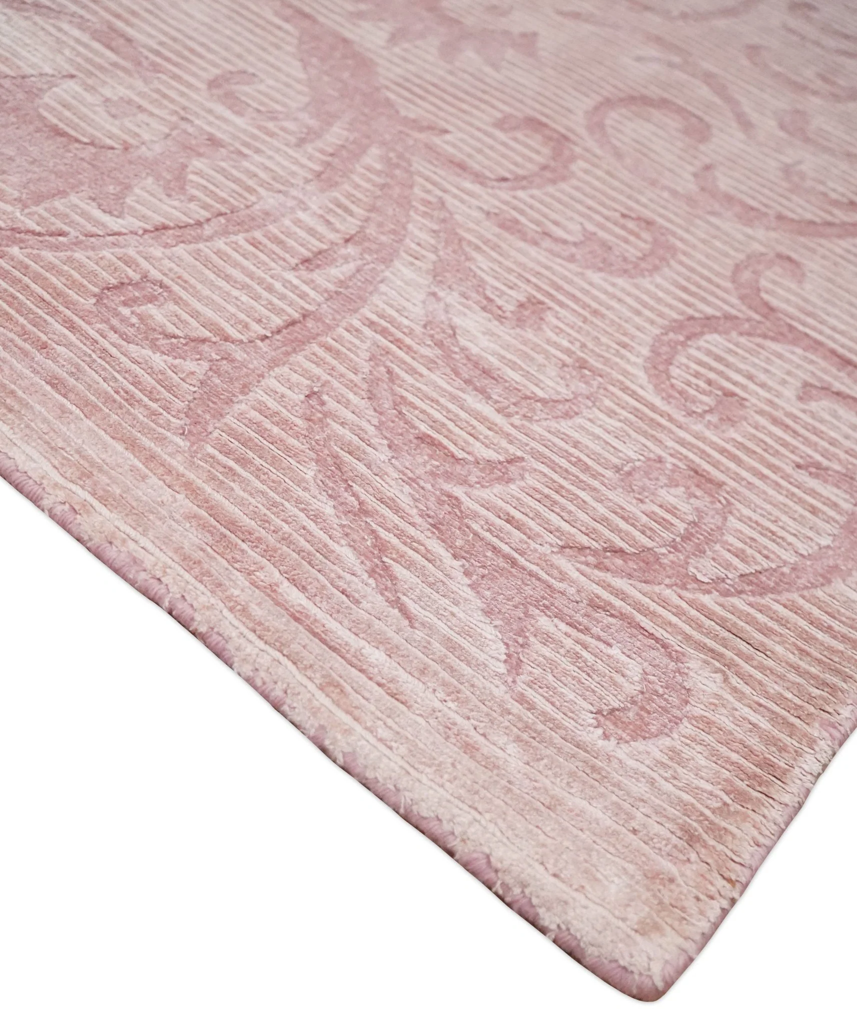 4x6 and 6x9 Hand Woven and Carved Pink Floral Art Silk Rug | KNT2 - Image 4