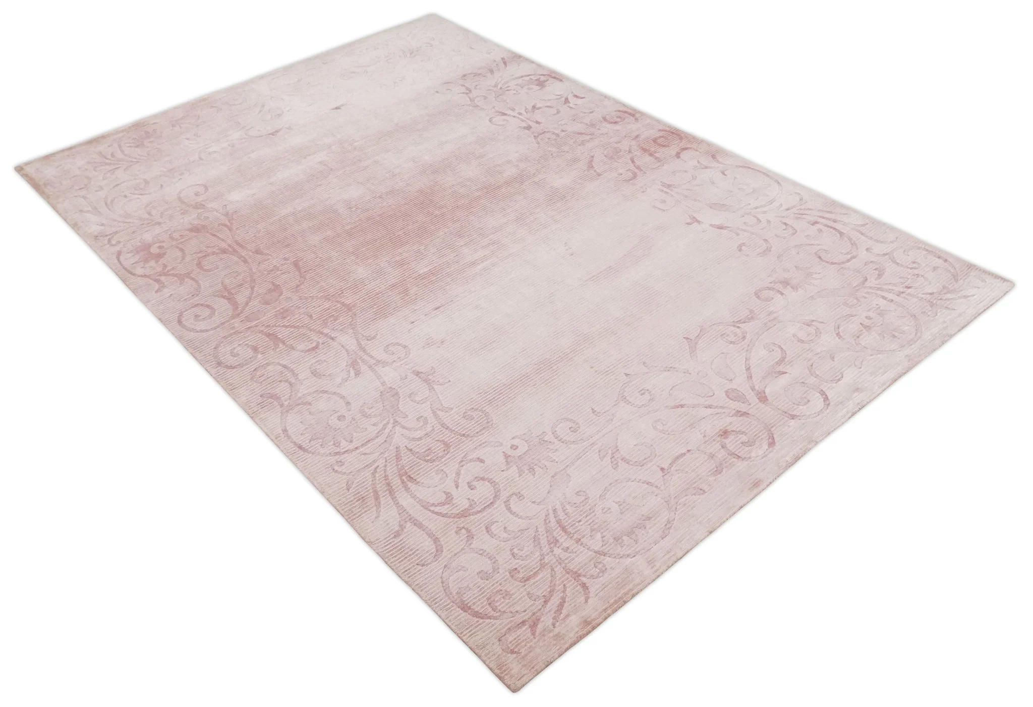 4x6 and 6x9 Hand Woven and Carved Pink Floral Art Silk Rug | KNT2 - Image 8