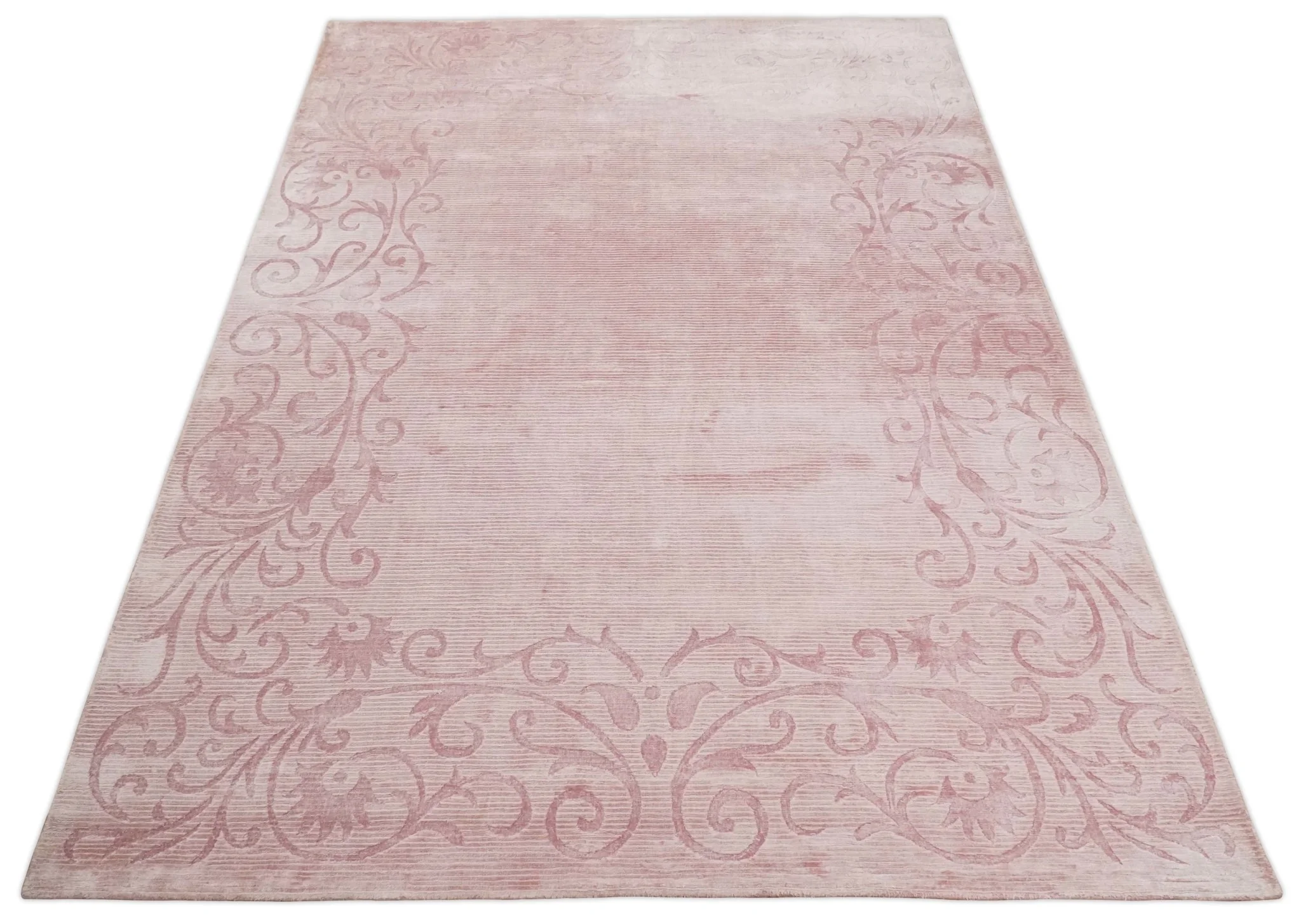 4x6 and 6x9 Hand Woven and Carved Pink Floral Art Silk Rug | KNT2 - Image 9