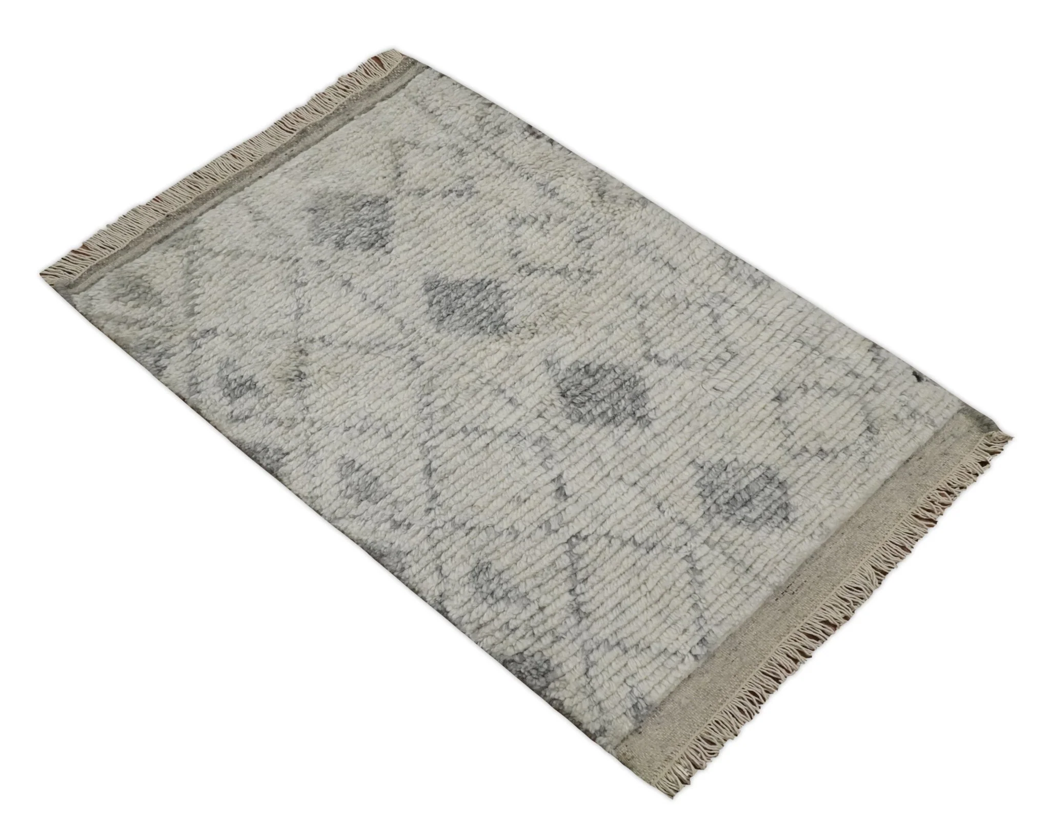 Hand Woven Beige and Gray 2x3 Trellis Moroccan Rug Made with Fine Wool | TRDCP79723 - Image 8
