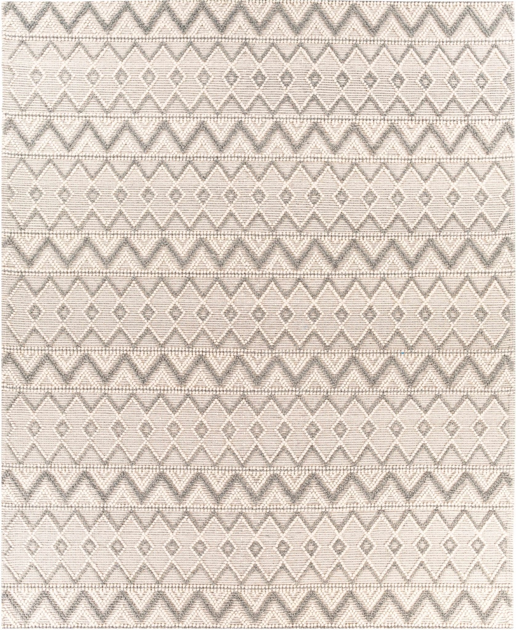 Hand Woven Beige and Gray Chevron Tasseled Texture Wool Area Rug - Image 10