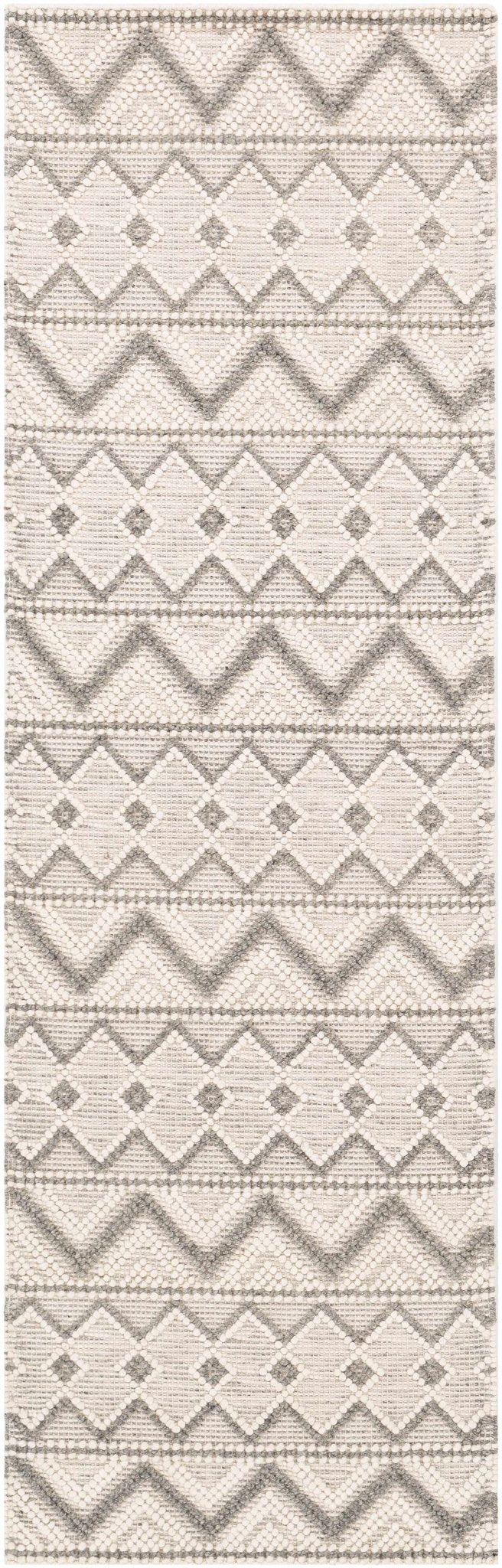 Hand Woven Beige and Gray Chevron Tasseled Texture Wool Area Rug - Image 8