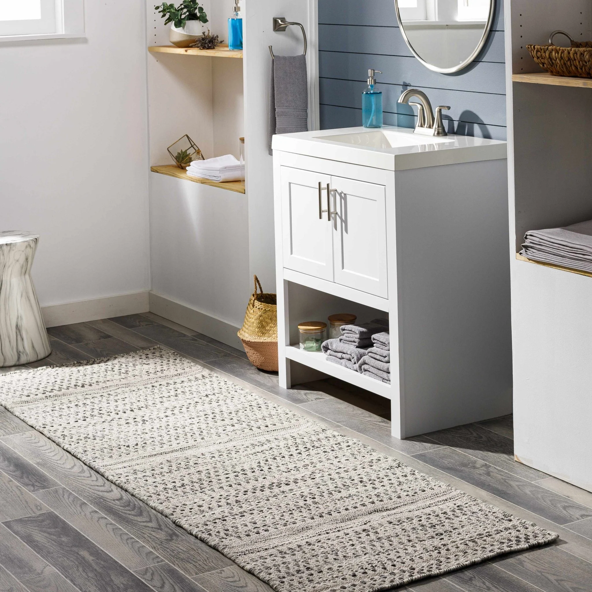 Hand Woven Beige, Charcoal and Gray Chevron Design Multi size wool area Rug - Image 3