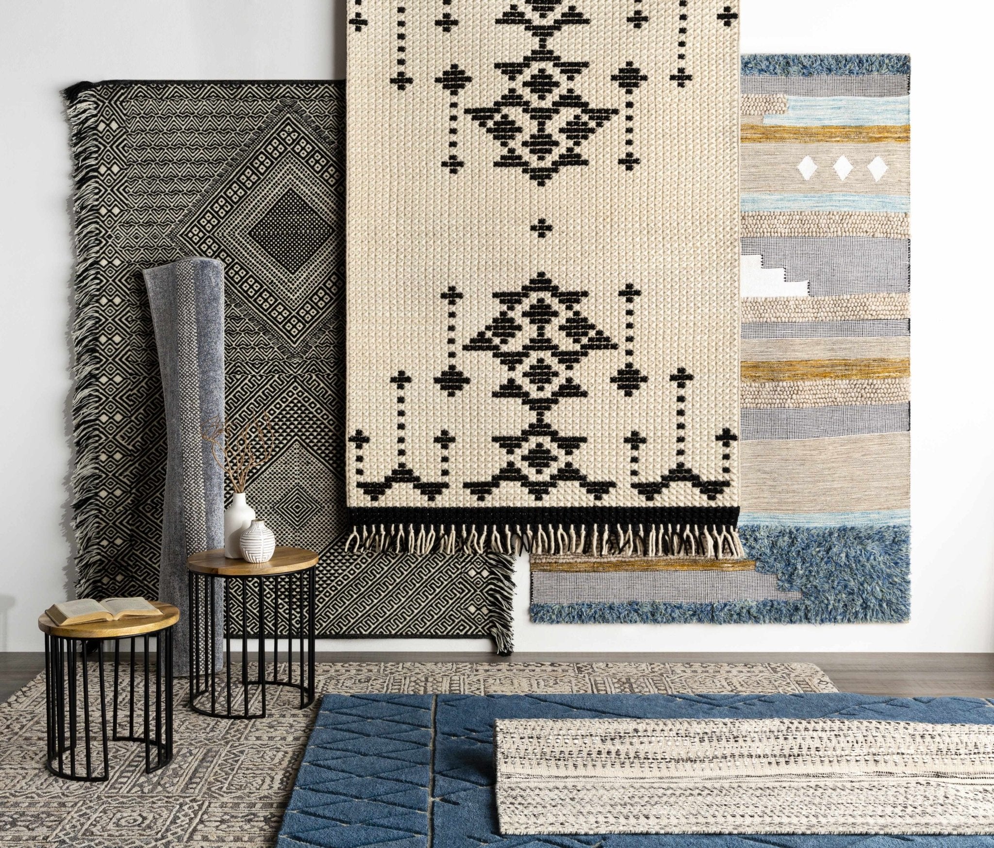 Hand Woven Beige, Charcoal and Gray Chevron Design Multi size wool area Rug - Image 5