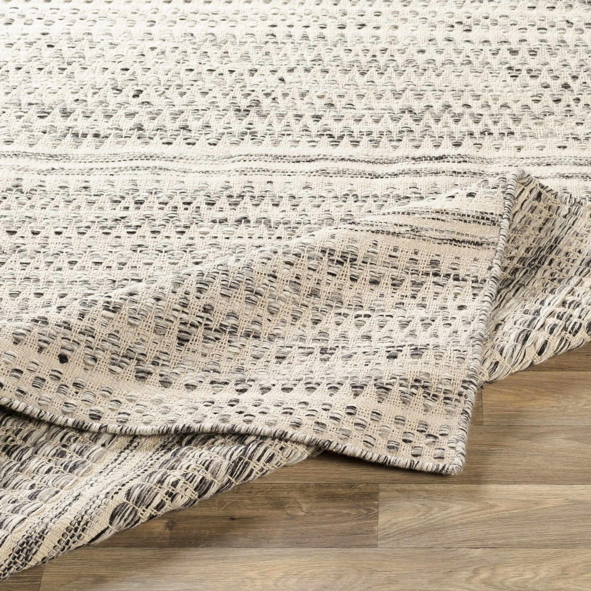 Hand Woven Beige, Charcoal and Gray Chevron Design Multi size wool area Rug - Image 7