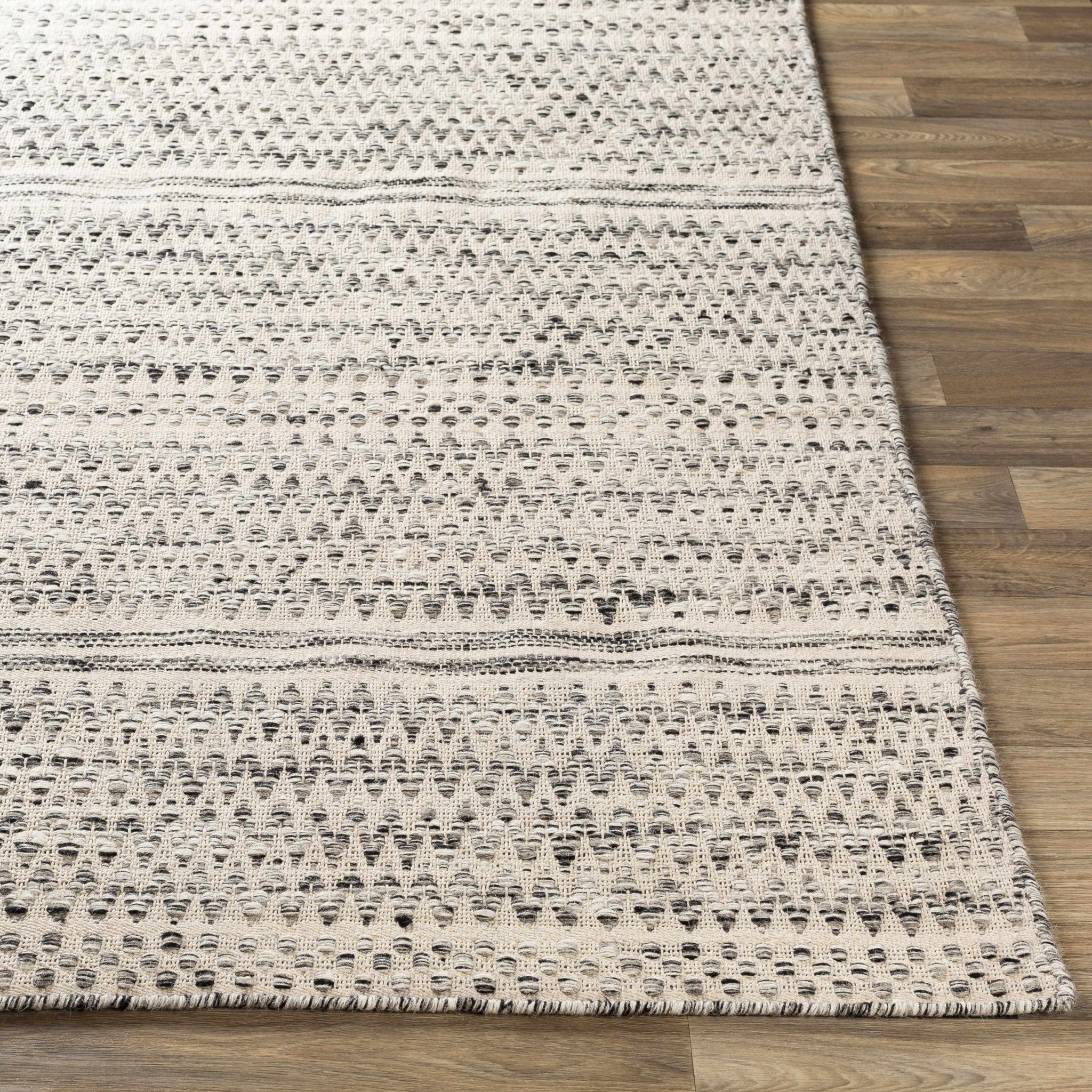 Hand Woven Beige, Charcoal and Gray Chevron Design Multi size wool area Rug - Image 9