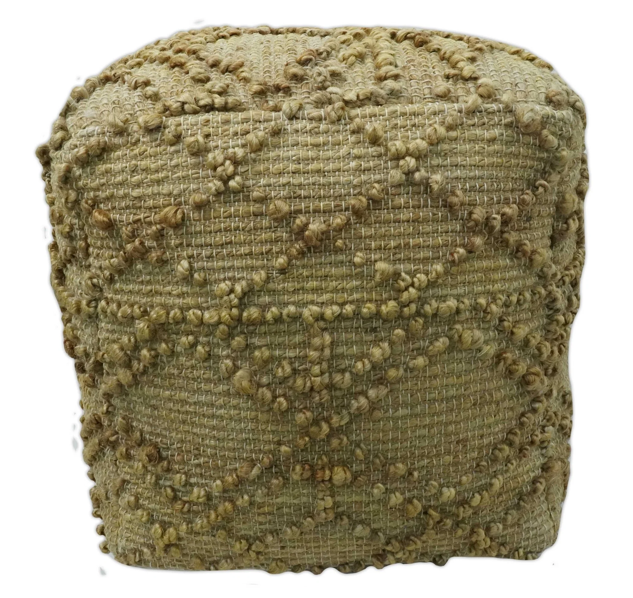 Hand Woven Beige Geometrical Design Jute Pouf - Image 5