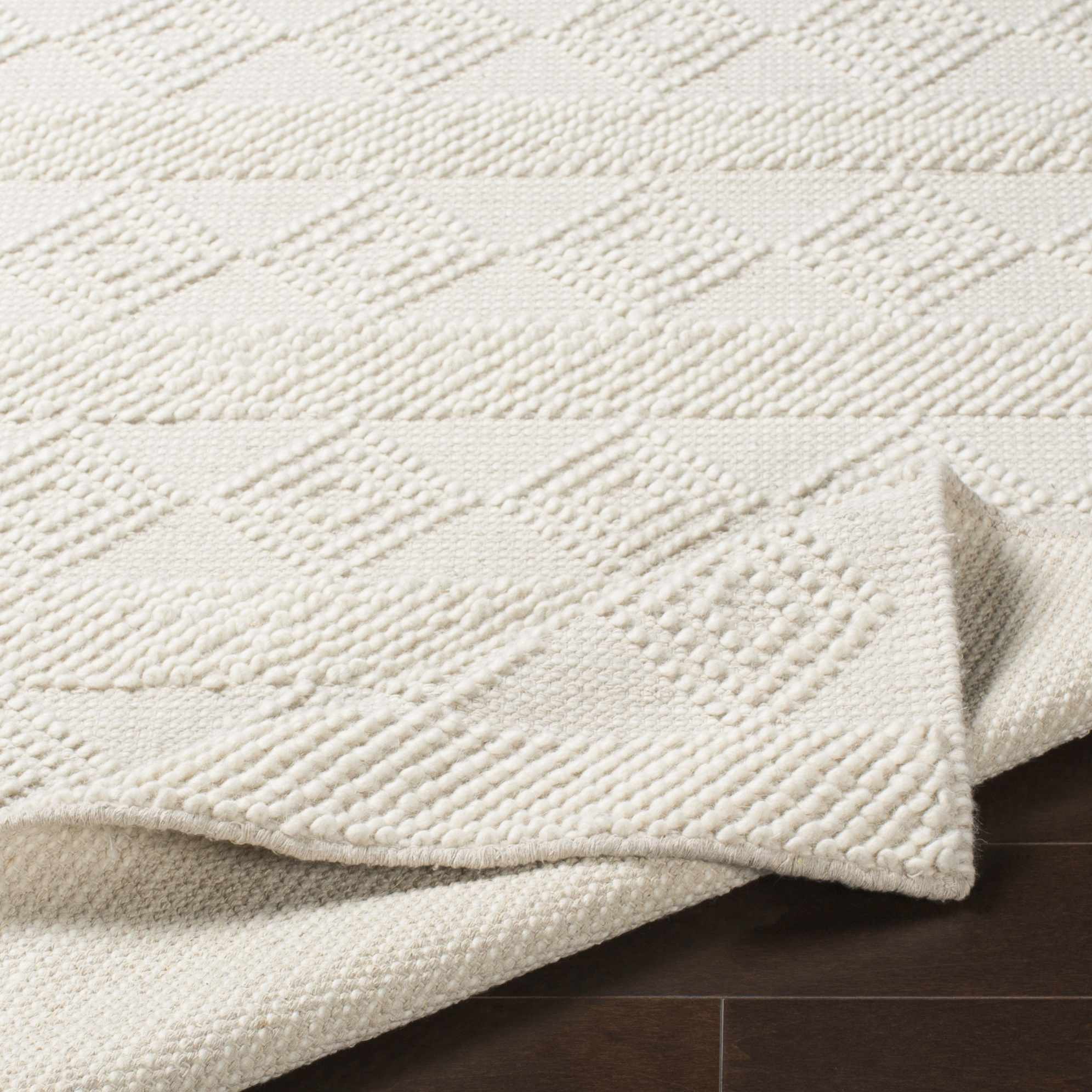 Bohemian Hand Woven Beige Geometrical Textured Wool Area Rug - Image 10