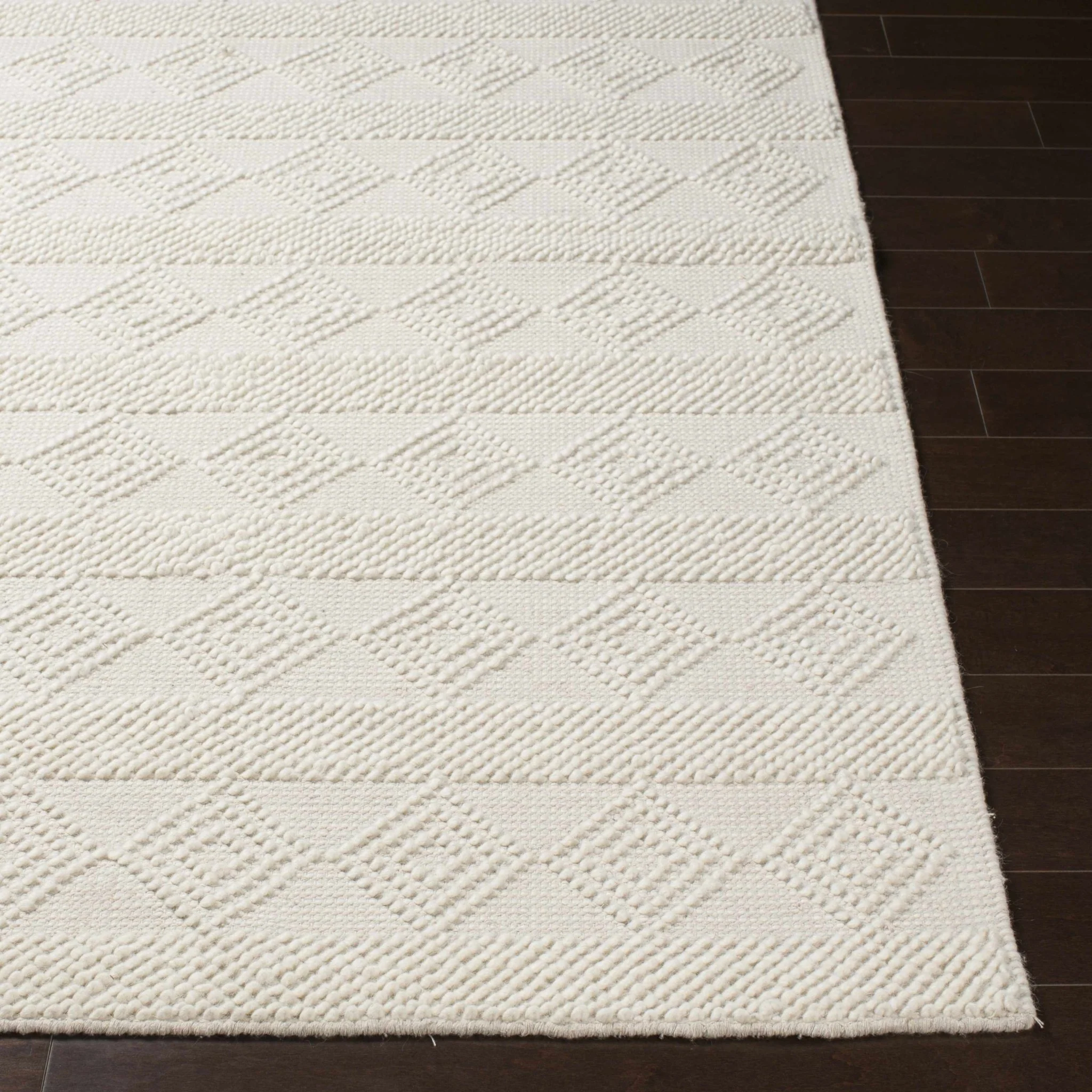 Bohemian Hand Woven Beige Geometrical Textured Wool Area Rug - Image 12