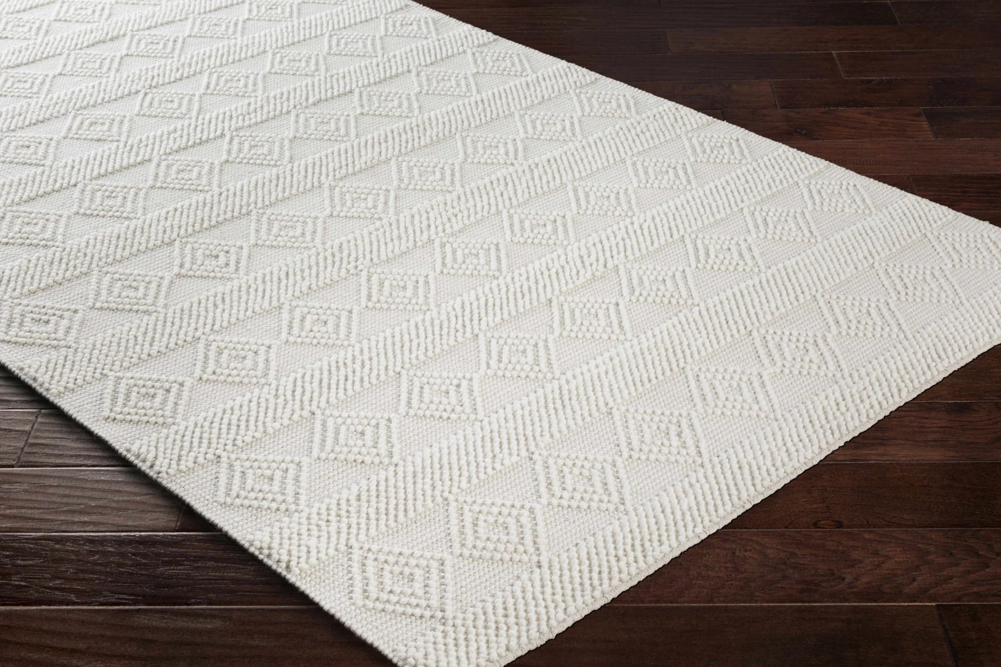 Bohemian Hand Woven Beige Geometrical Textured Wool Area Rug - Image 13
