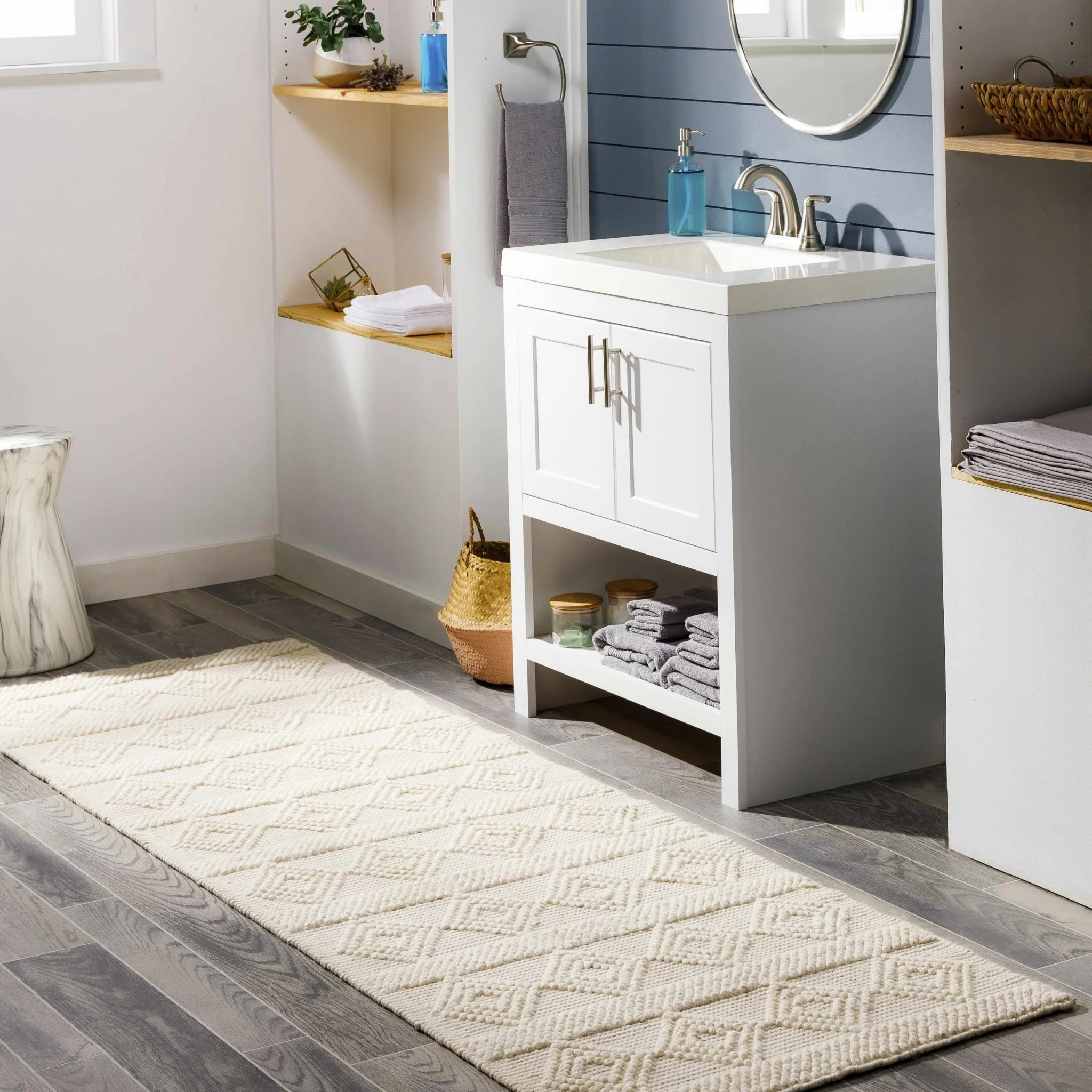 Bohemian Hand Woven Beige Geometrical Textured Wool Area Rug - Image 4