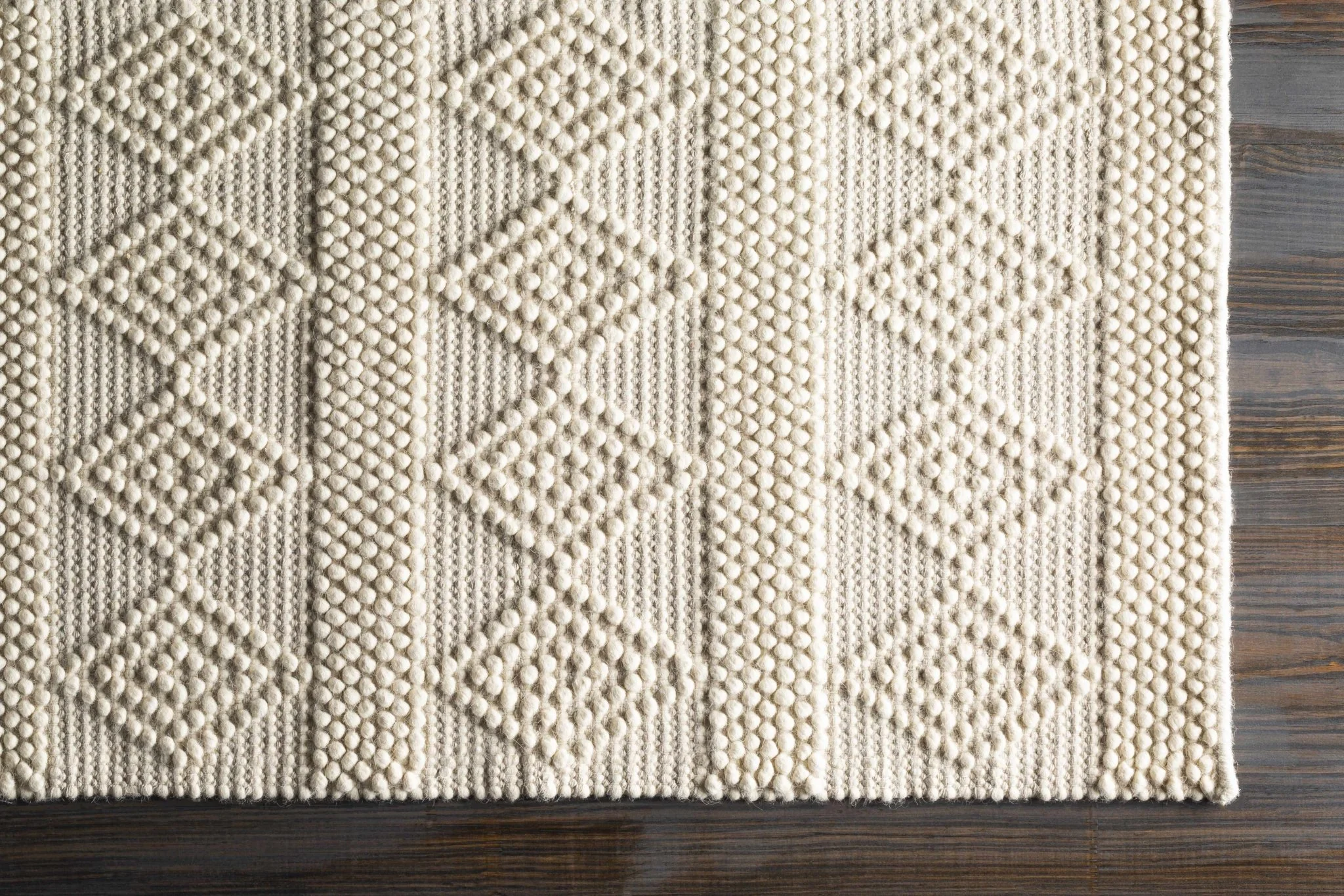 Bohemian Hand Woven Beige Geometrical Textured Wool Area Rug - Image 7