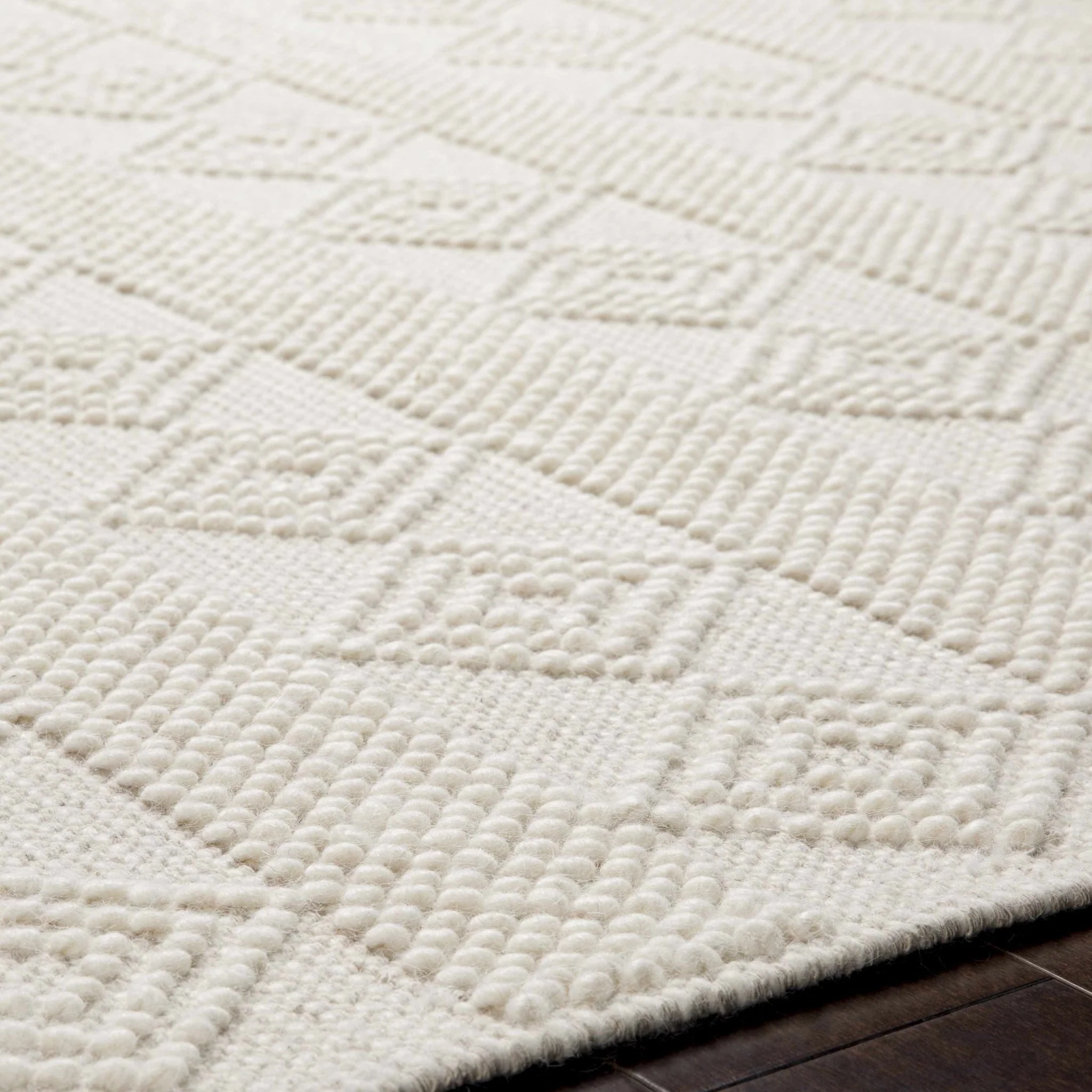 Bohemian Hand Woven Beige Geometrical Textured Wool Area Rug - Image 9