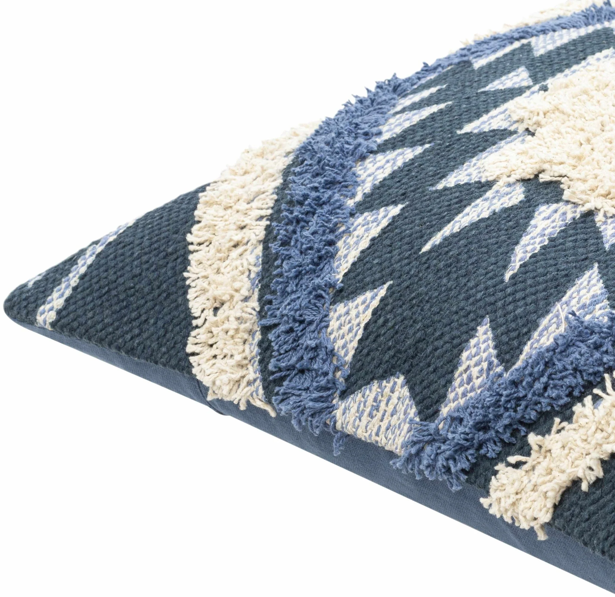 Hand Woven Blue and Ivory Geometric design High low Texture Square Throw Pillow - Image 2