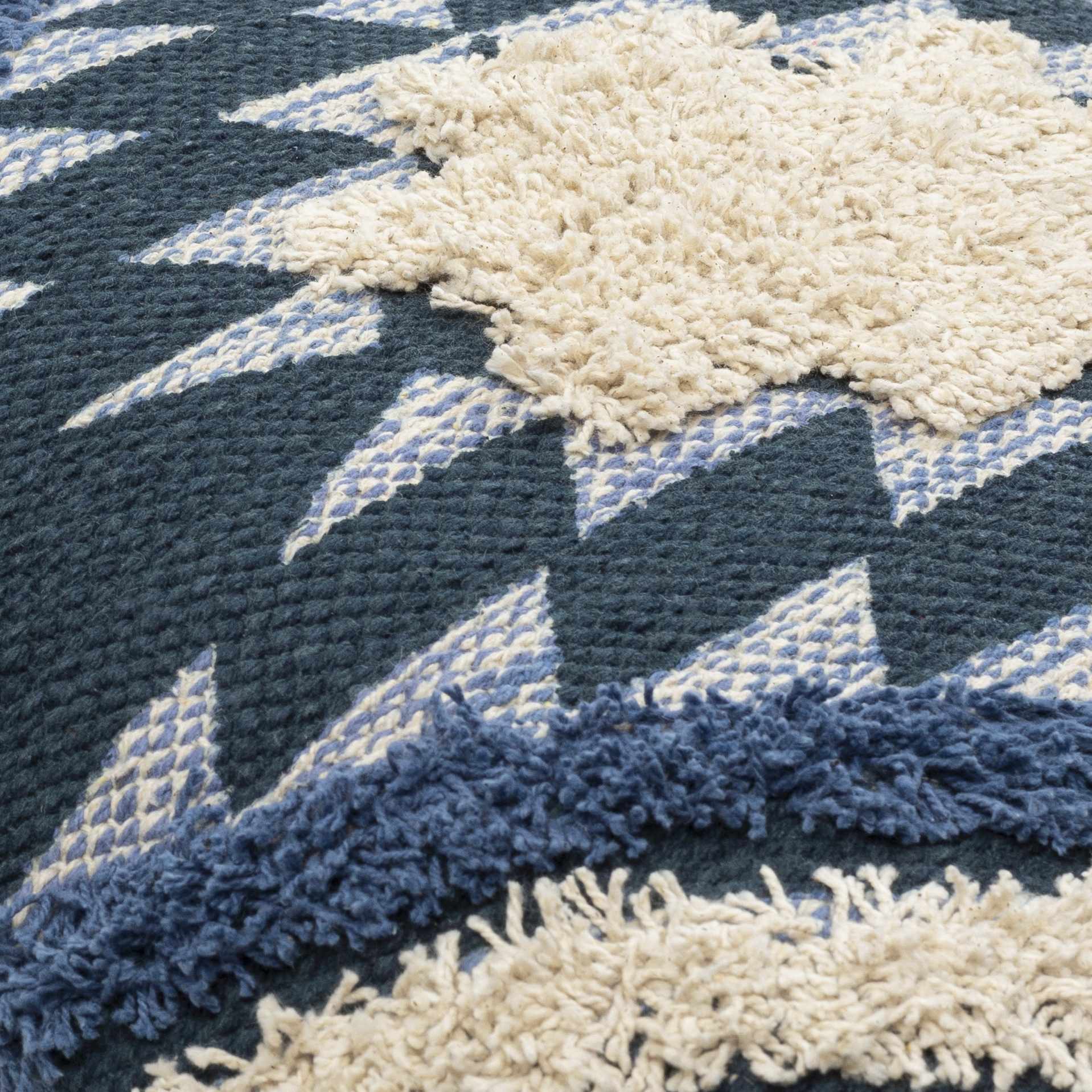 Hand Woven Blue and Ivory Geometric design High low Texture Square Throw Pillow - Image 3