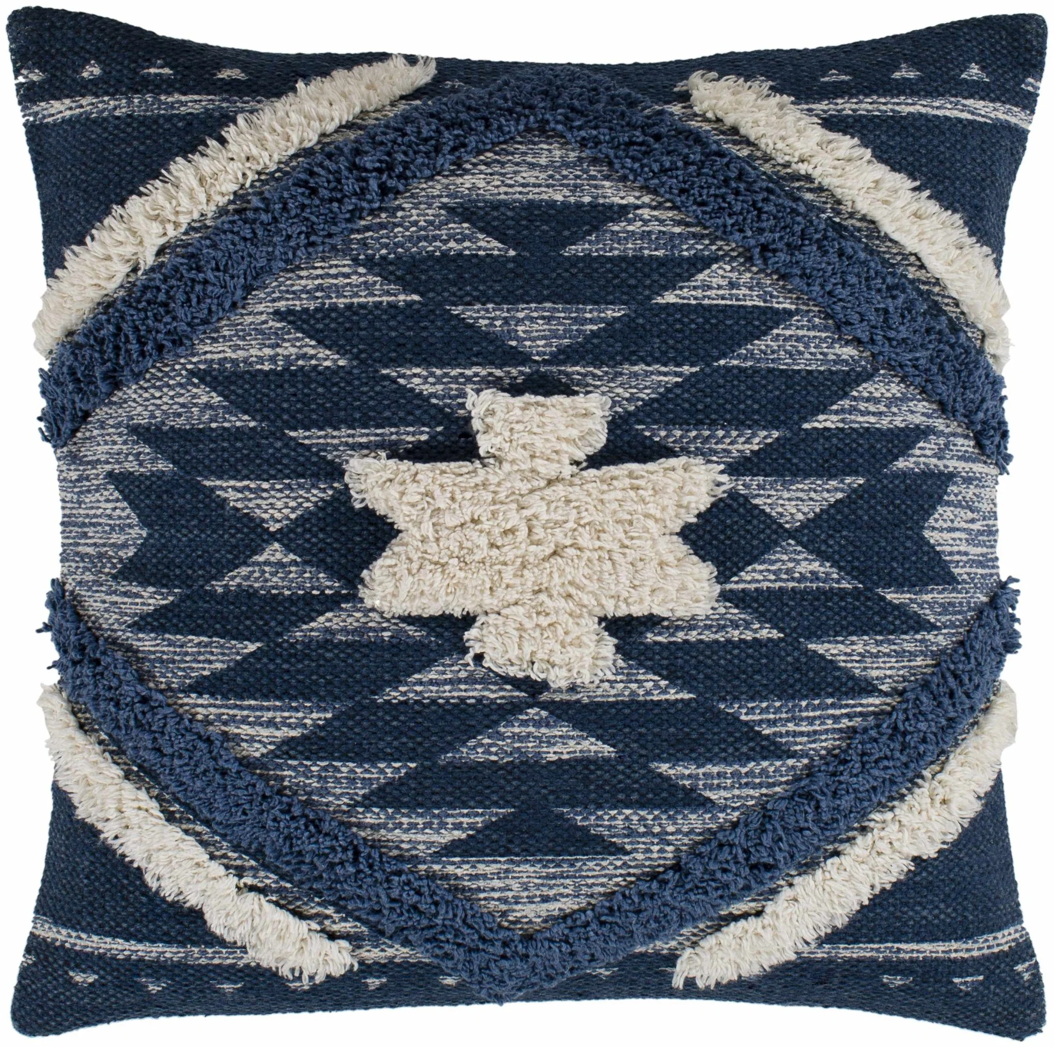 Hand Woven Blue and Ivory Geometric design High low Texture Square Throw Pillow - Image 6