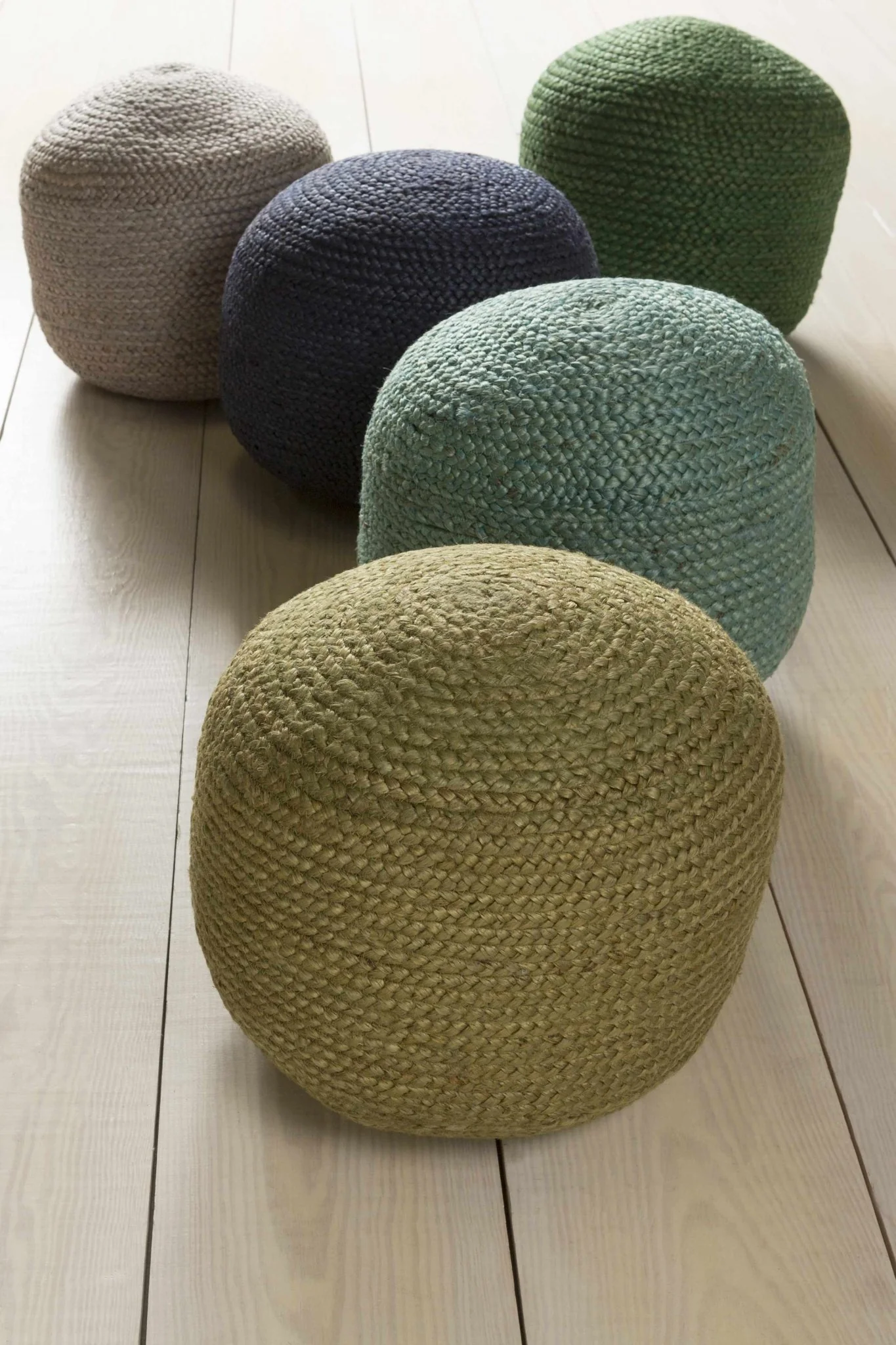 Hand Woven Blue Cylindrical Natural jute Pouf - Image 3