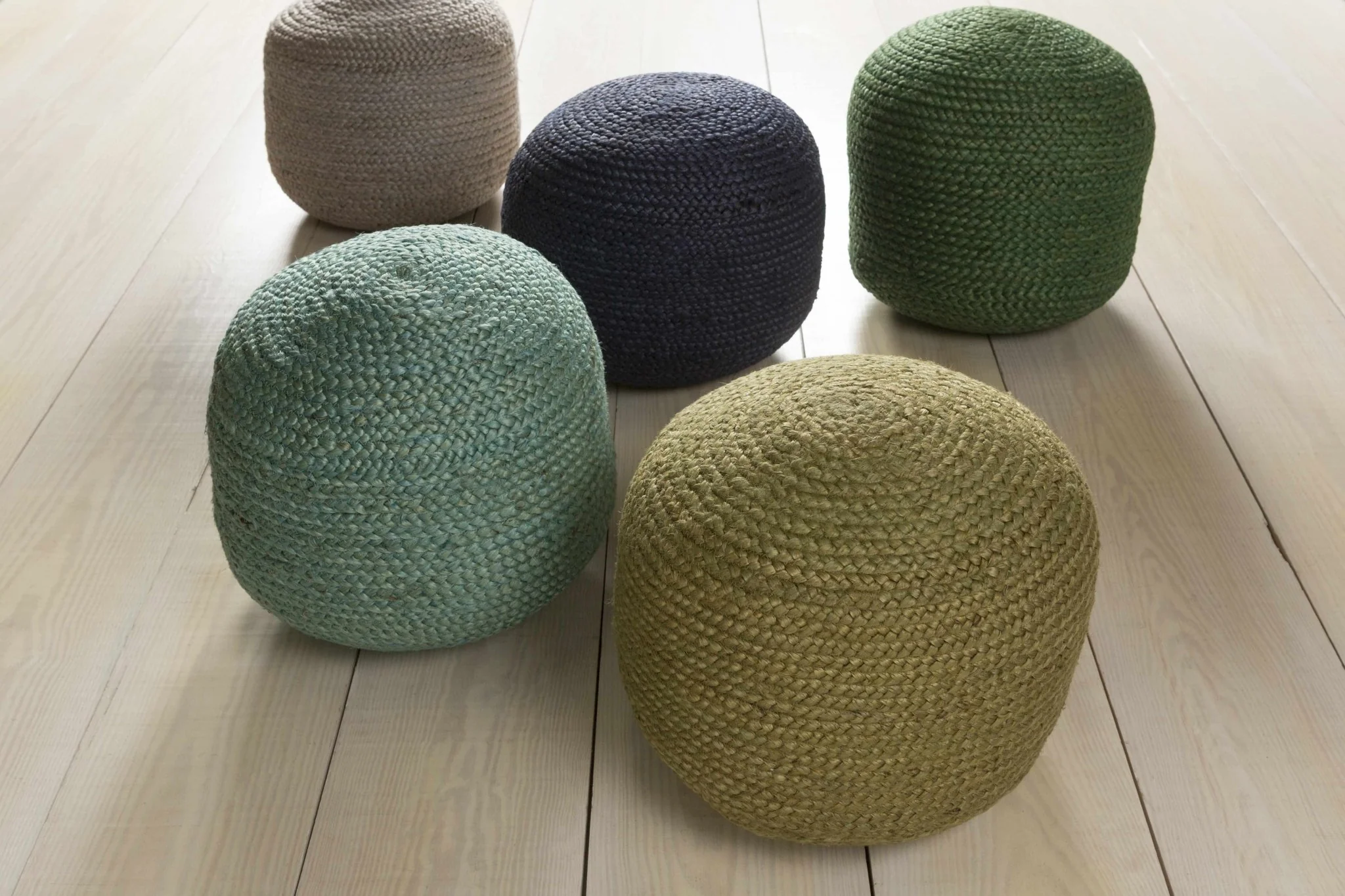 Hand Woven Blue Cylindrical Natural jute Pouf - Image 4
