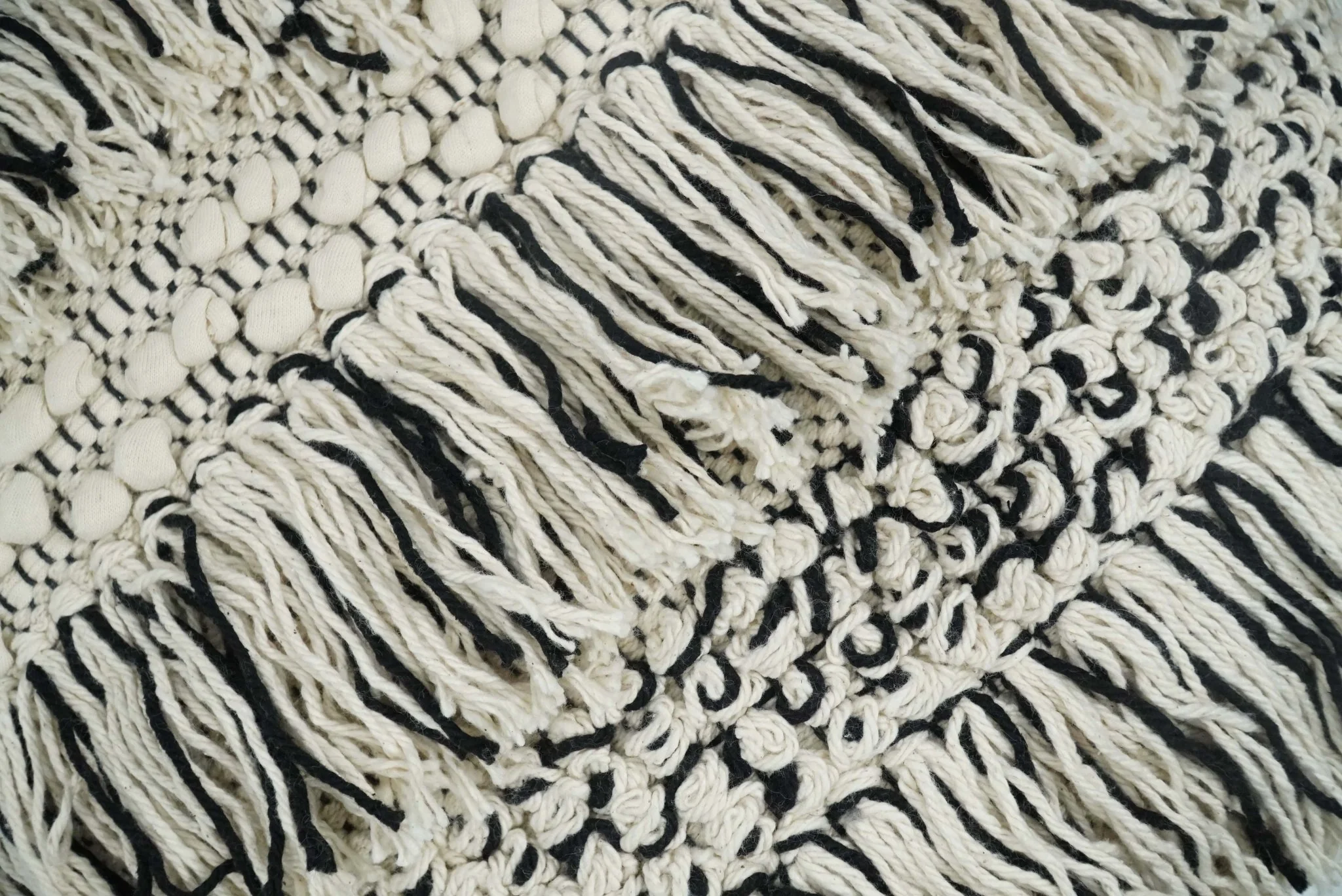 Square Hand Woven Contemporary Accent Beige and Black Wool Pillow, Cushion - Image 2